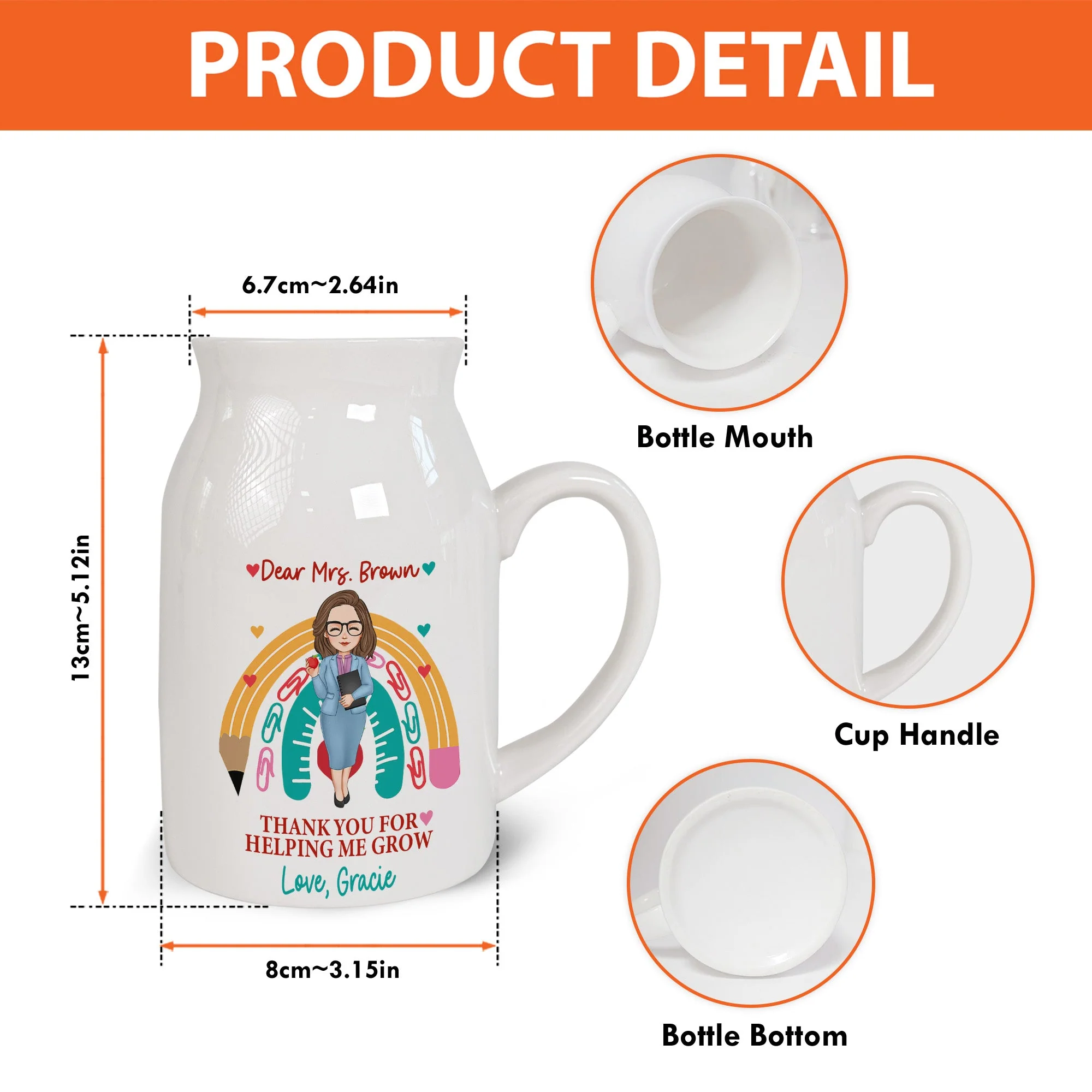 Thank You For Helping Me Grow - Personalized Ceramic Flower Vase - Image 4