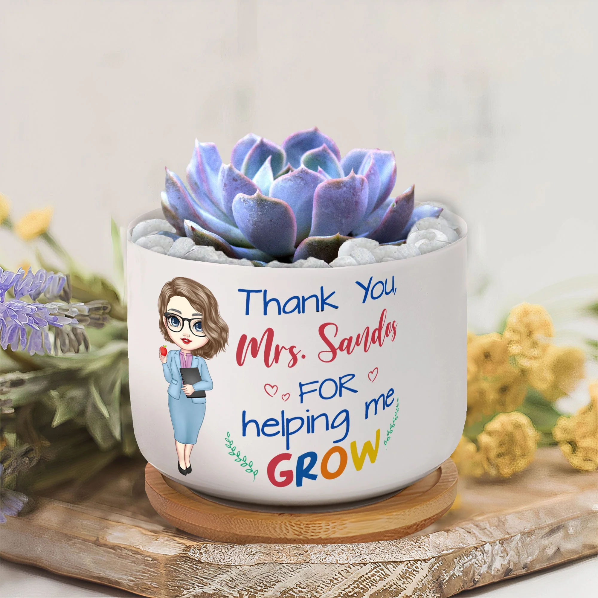 Thank You For Helping Me Grow - Personalized Ceramic Plant Pot With Tray - Image 4