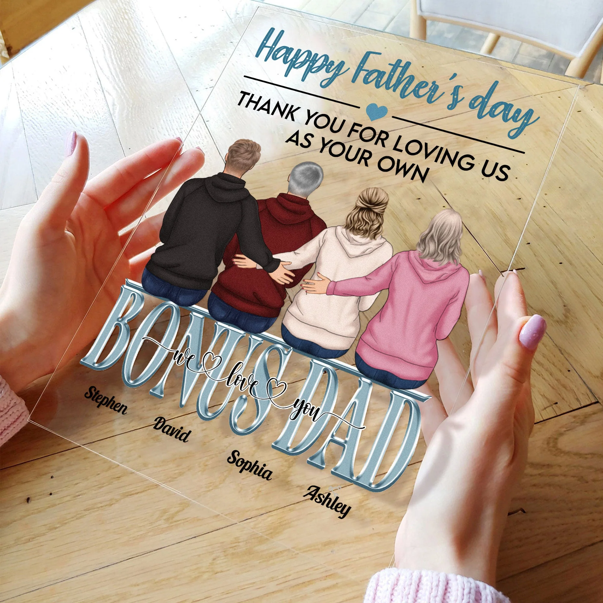 Thank You For Loving Us As Your Own - Personalized Acrylic Plaque - Father's Day, Birthday Gift For Step Father, Bonus Dad - Image 2