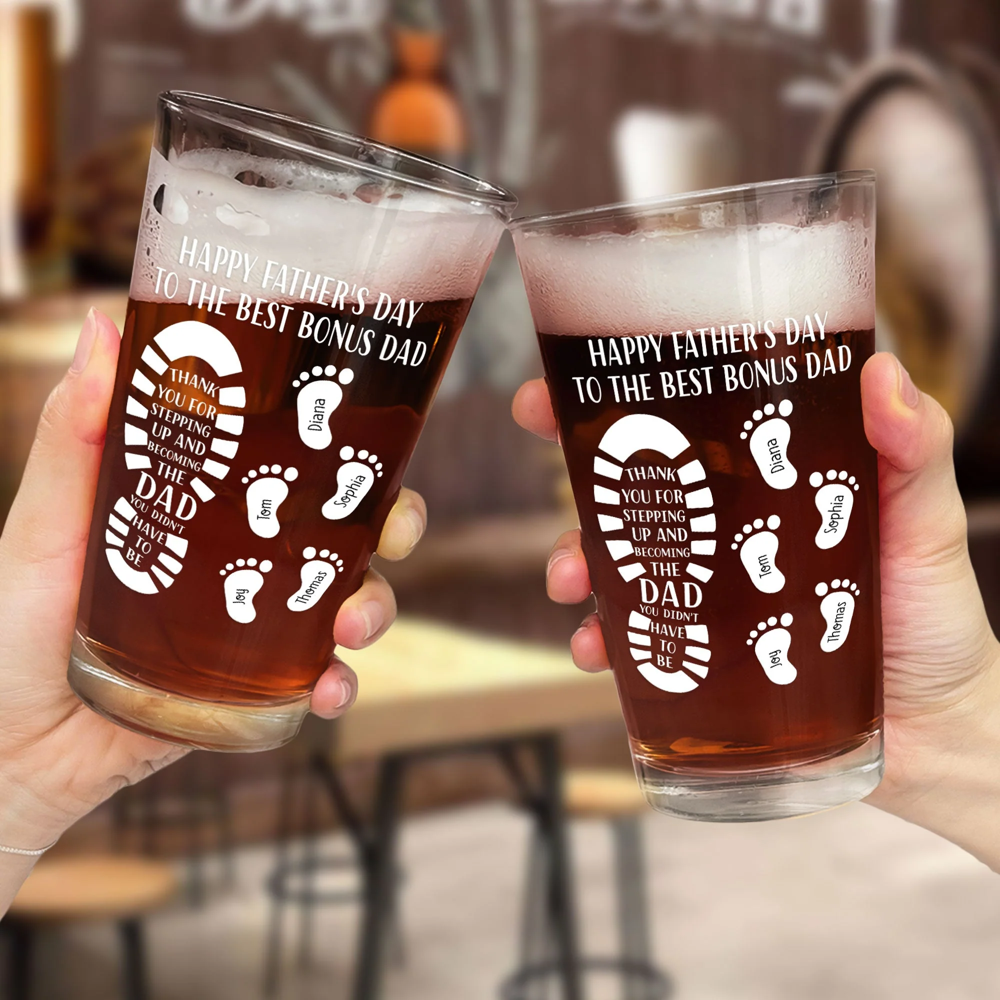 Thank You For Stepping Up And Becoming The Dad - Personalized Beer Glass - Image 2