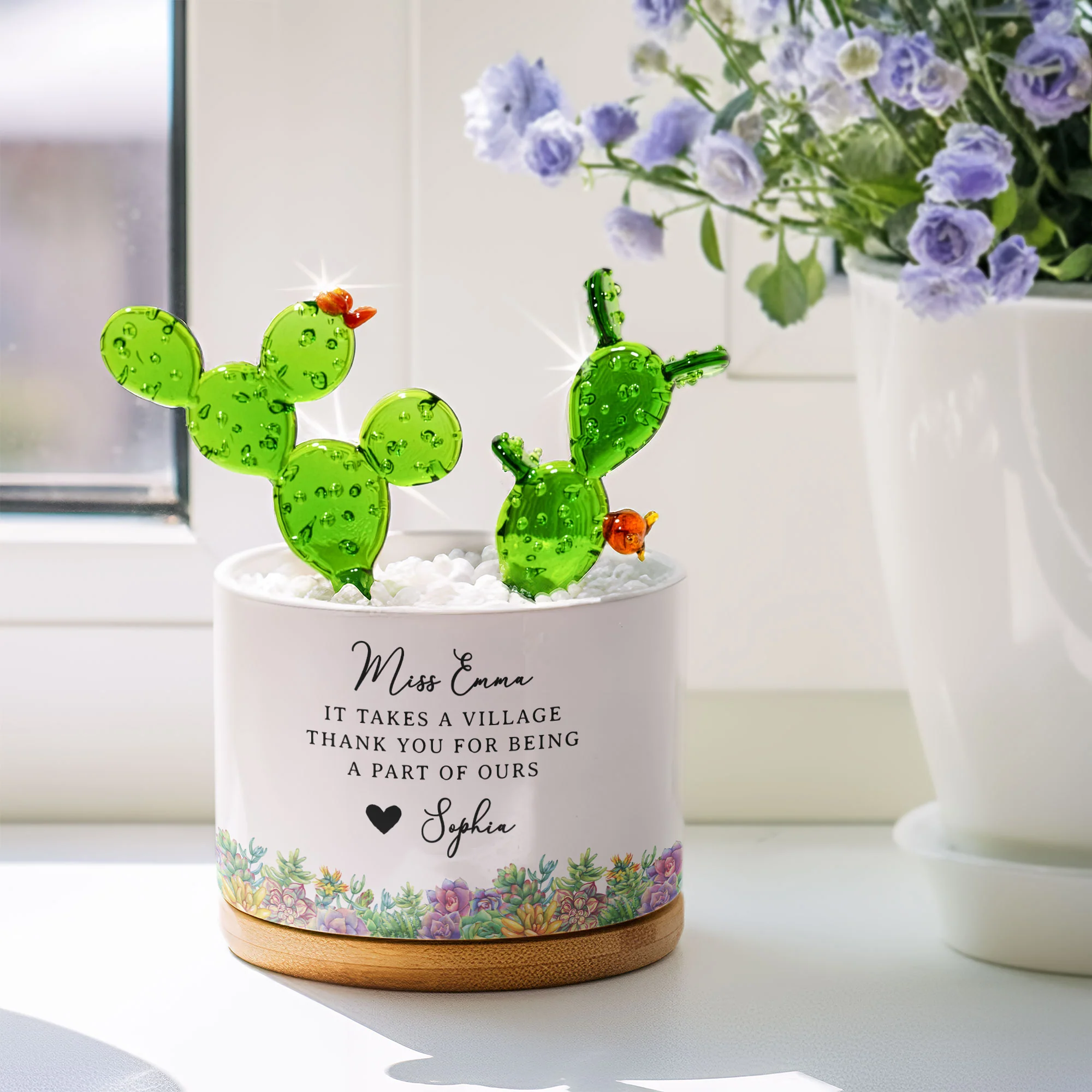Thank You Gifts For Coworkers, Boss, Mentor, Leaving Gifts - Personalized Plant Pot With Glass Succulents - Image 3