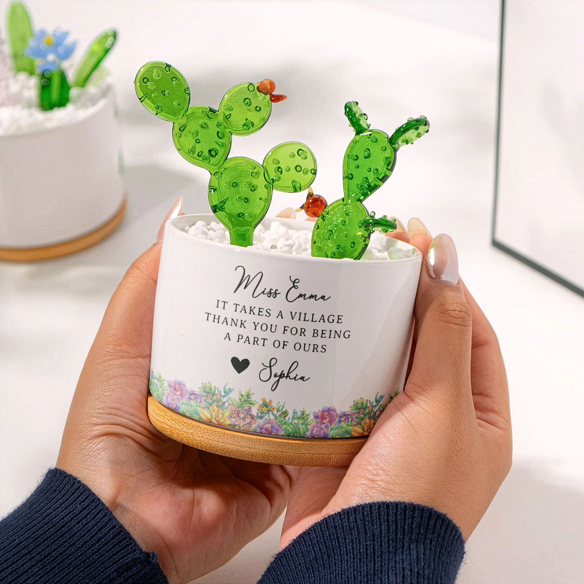 Thank You Gifts For Coworkers, Boss, Mentor, Leaving Gifts - Personalized Plant Pot With Glass Succulents - Image 4