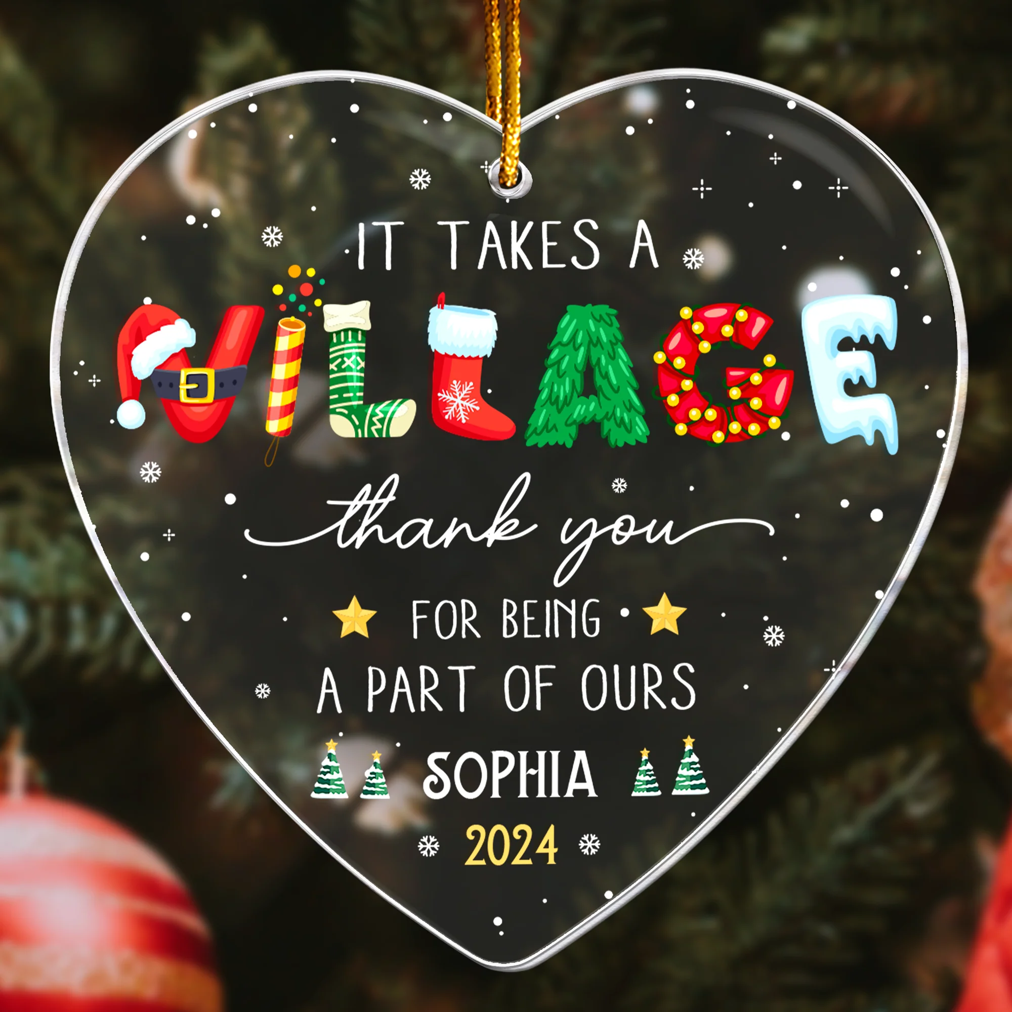 Thank You Gifts - It Takes A Village - Gifts For Friends, Coworkers, Family - Personalized Acrylic Ornament - Image 2