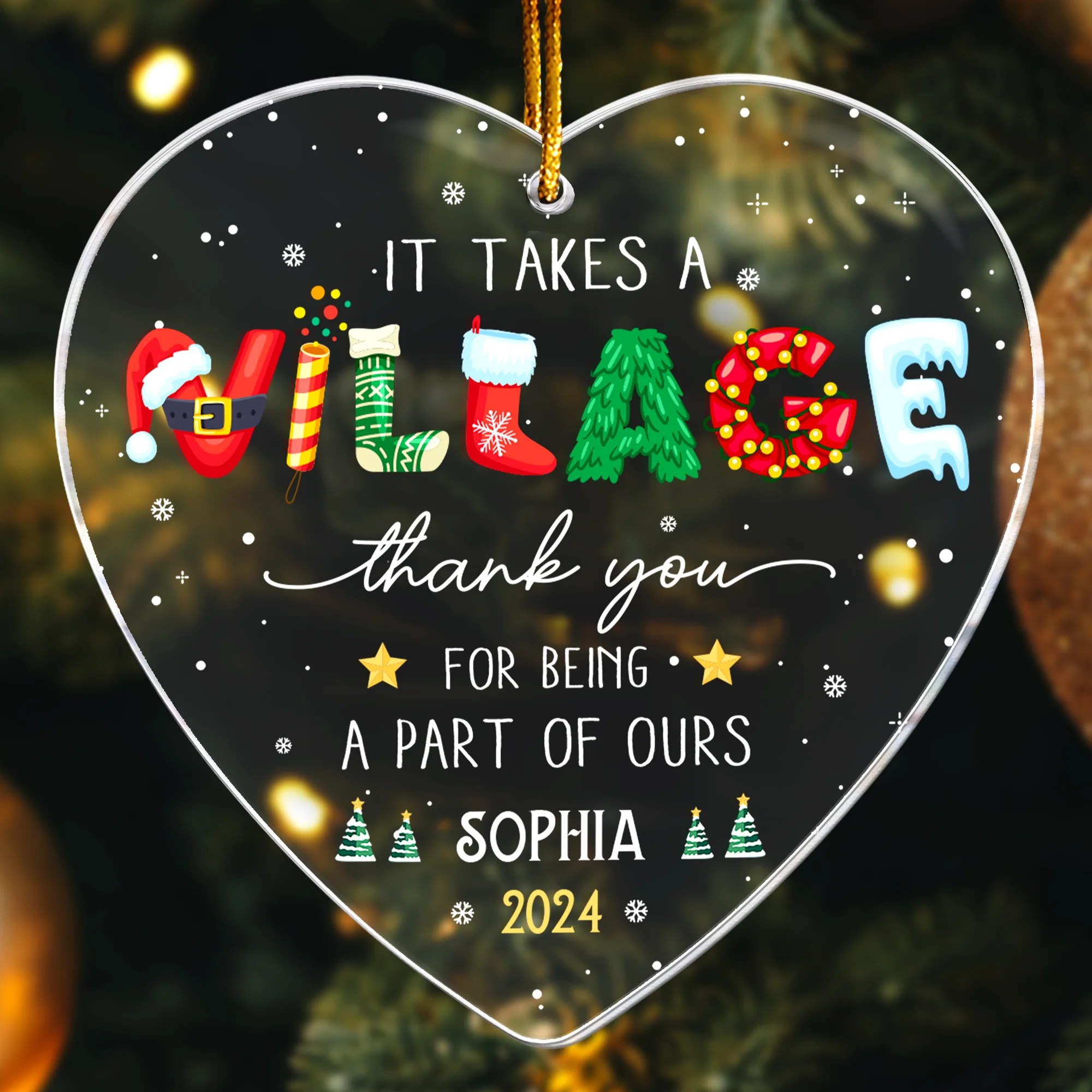 Thank You Gifts - It Takes A Village - Gifts For Friends, Coworkers, Family - Personalized Acrylic Ornament - Image 4