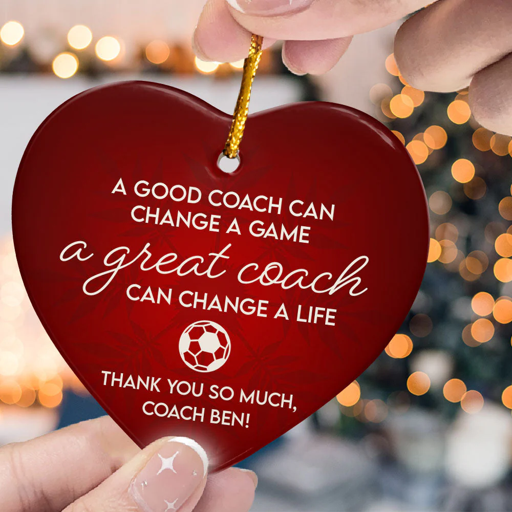 Thank You, Soccer Coach - Personalized Heart Shaped Ceramic Ornament - Image 2
