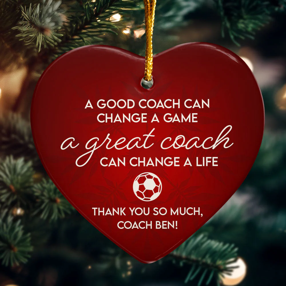 Thank You, Soccer Coach - Personalized Heart Shaped Ceramic Ornament - Image 3
