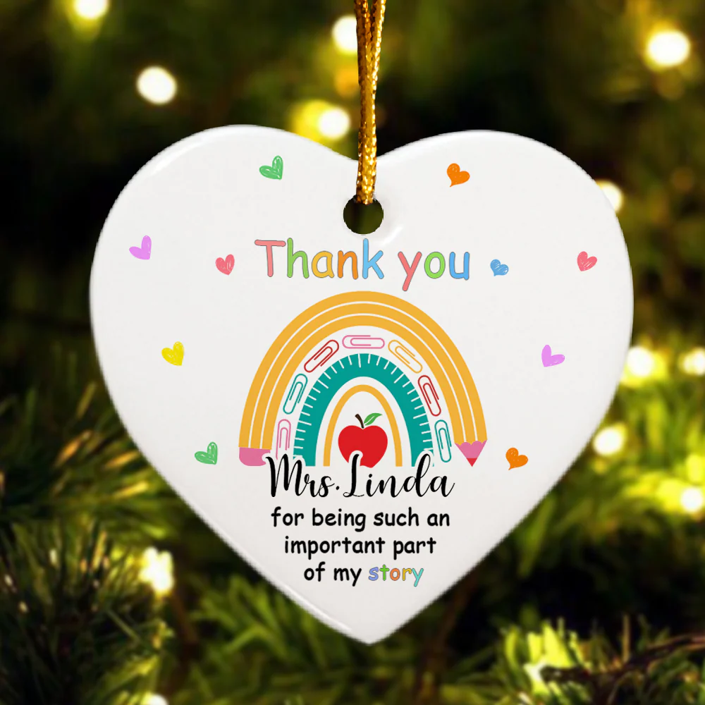 Thank You Teacher - Personalized Heart Shaped Ceramic Ornament - Image 2