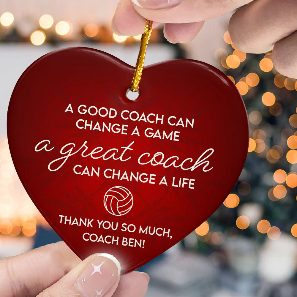 Thank You, Volleyball Coach - Personalized Heart Shaped Ceramic Ornament - Image 2
