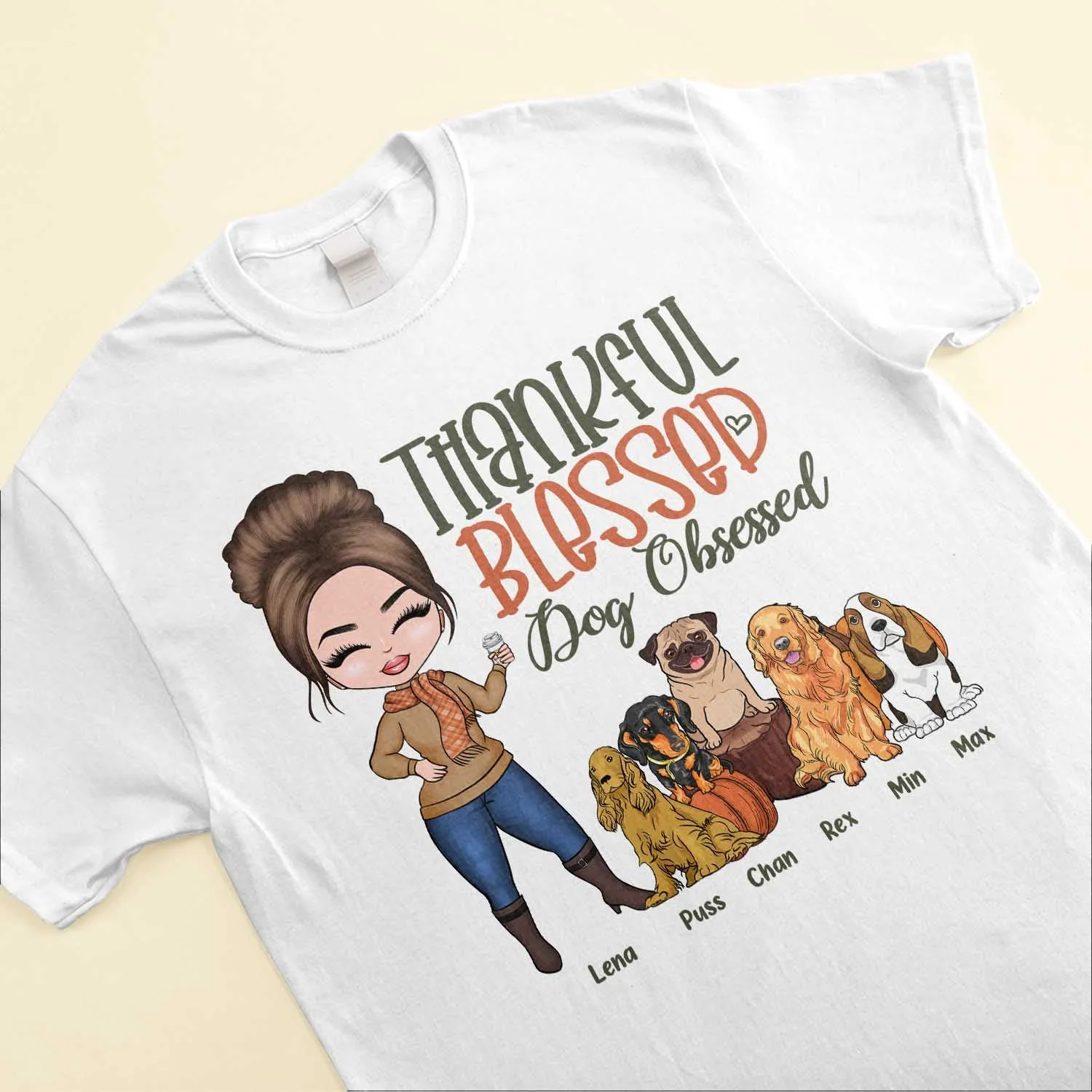 Thankful Blessed & Dog Obsessed - Personalized Shirt - Fall Season Gift For Dog Lover - Image 3