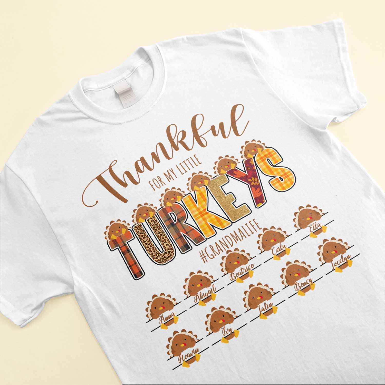 Thankful For My Little Turkeys - Personalized Shirt - Thanksgiving Gift For Grandma - Cute Turkeys - Image 3