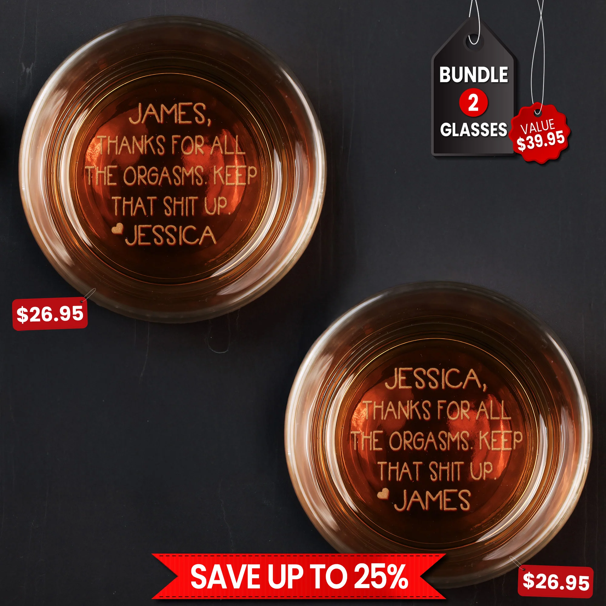 Thanks For All The Orgasms Anniversary Gift For Him - Personalized Engraved Whiskey Glass - Gift For Husband - Image 2