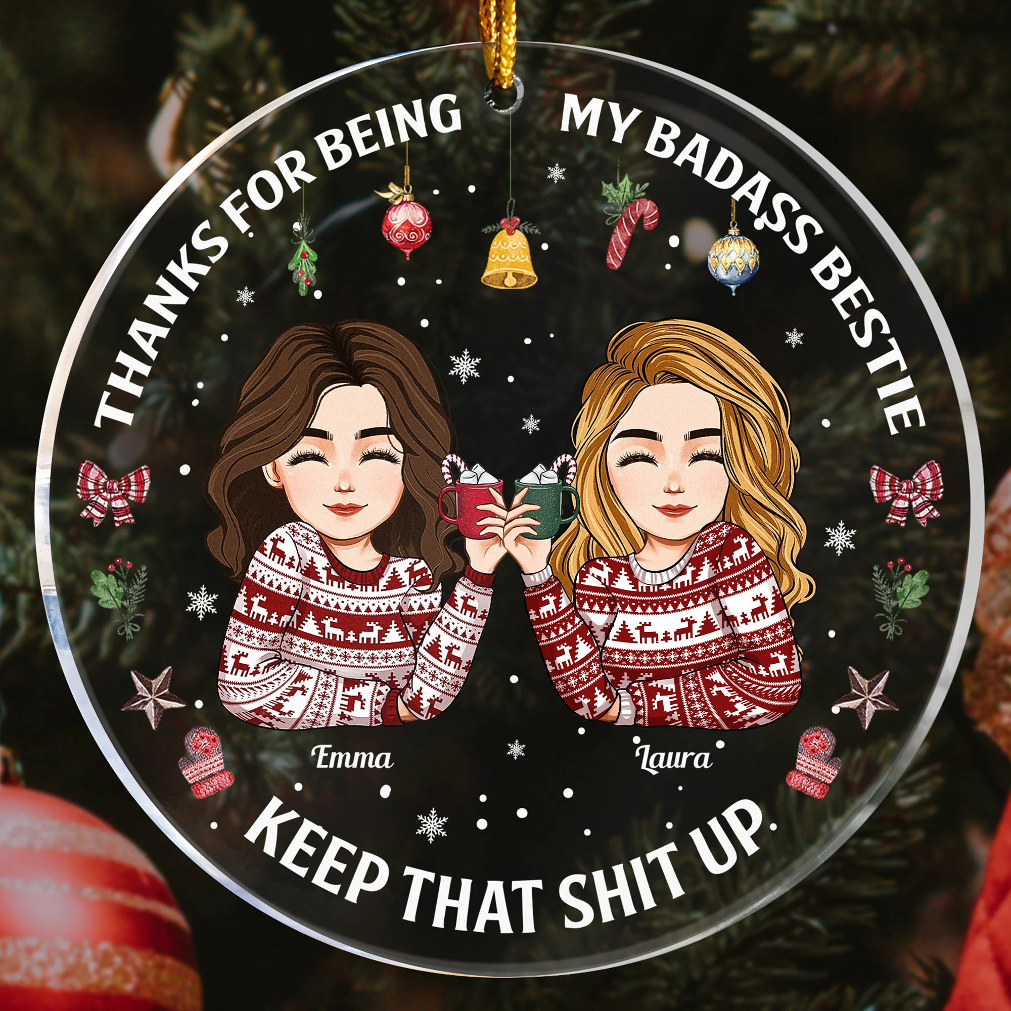 Thanks For Being My Badass Bestie - Personalized Acrylic Ornament - Image 2
