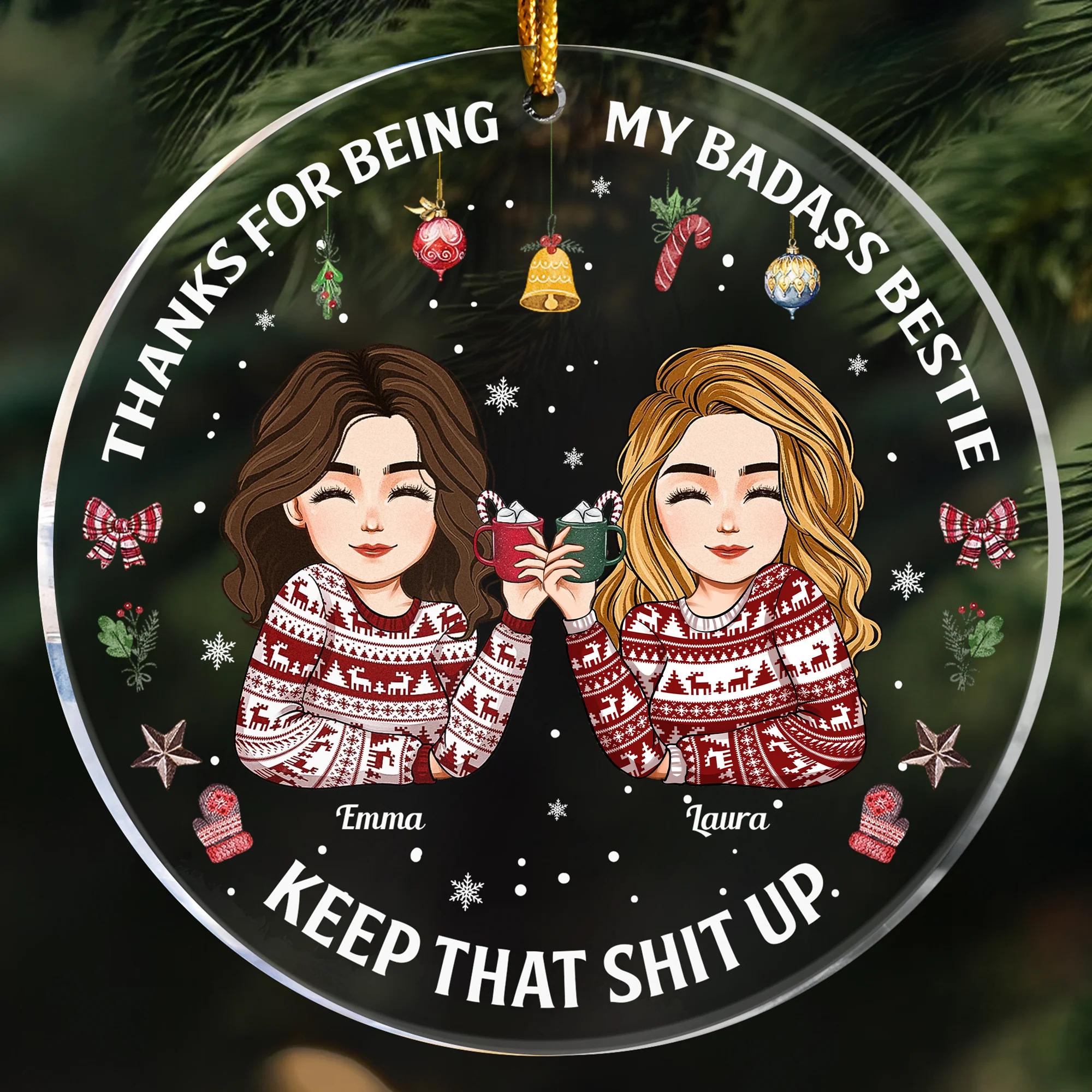 Thanks For Being My Badass Bestie - Personalized Acrylic Ornament - Image 3
