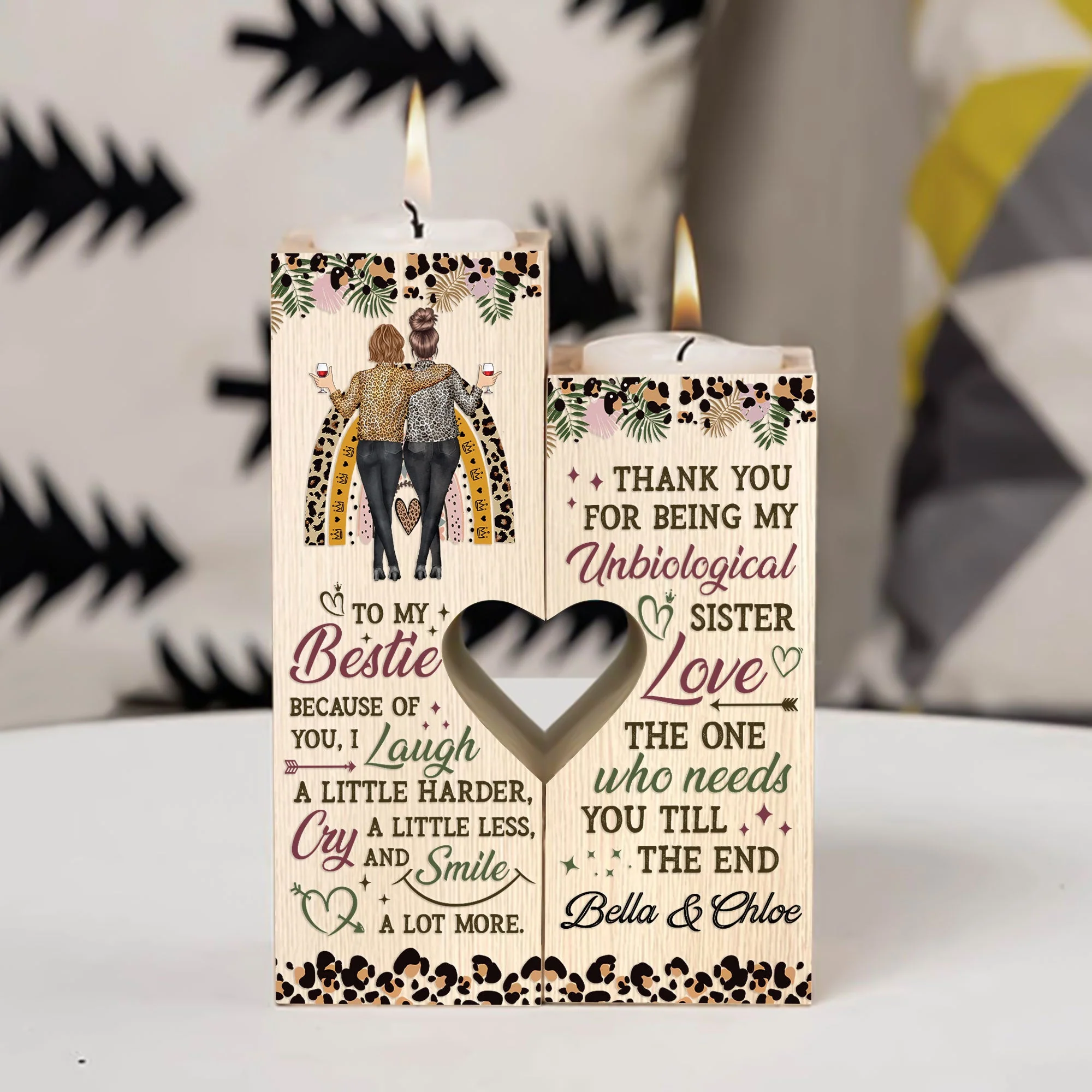 Thanks For Being My Unbiological Sister - Personalized Wood Candle Holder - Birthday, Heartwarming Gift For Besties, Friends, Soul Sisters, BFFs - Image 3