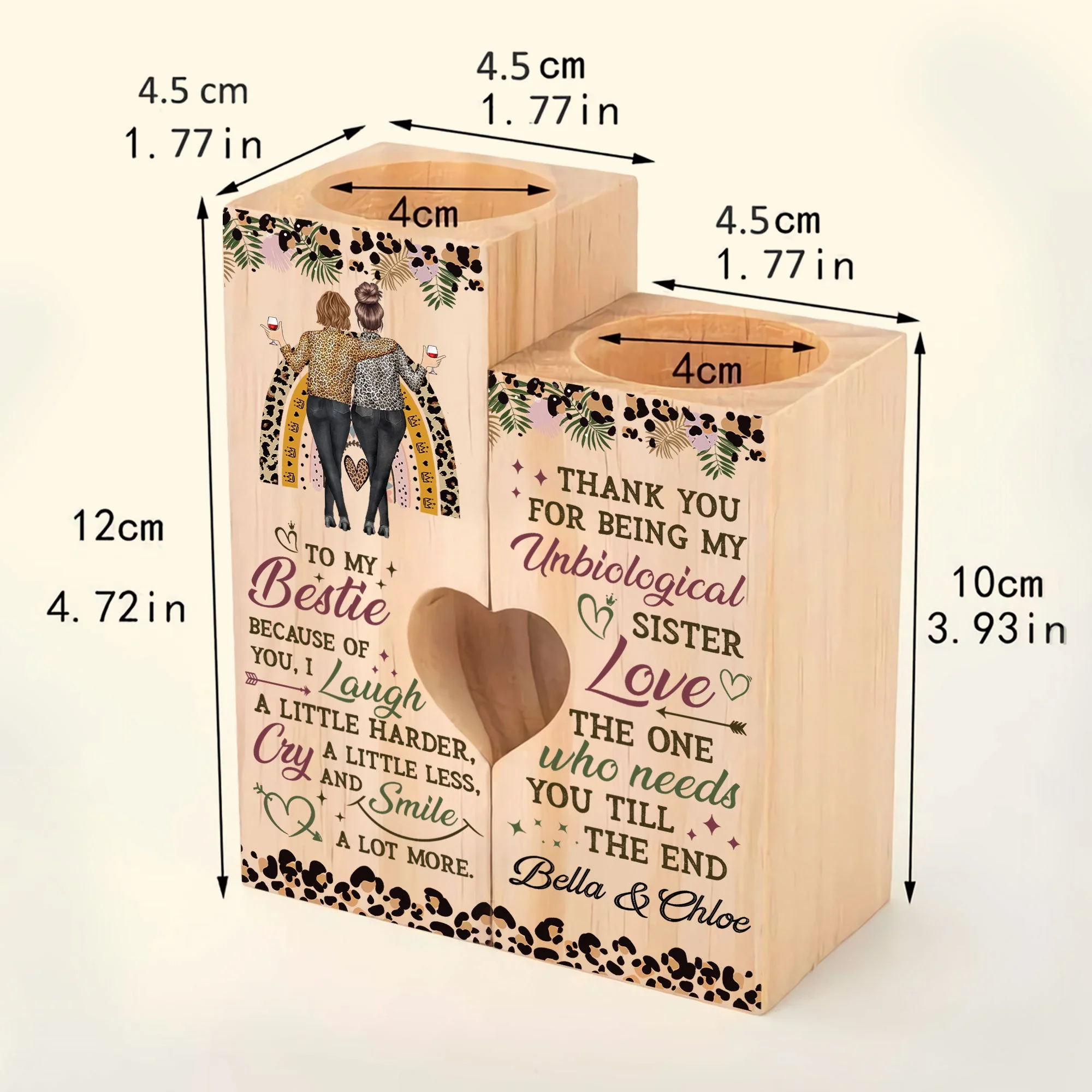 Thanks For Being My Unbiological Sister - Personalized Wood Candle Holder - Birthday, Heartwarming Gift For Besties, Friends, Soul Sisters, BFFs - Image 4