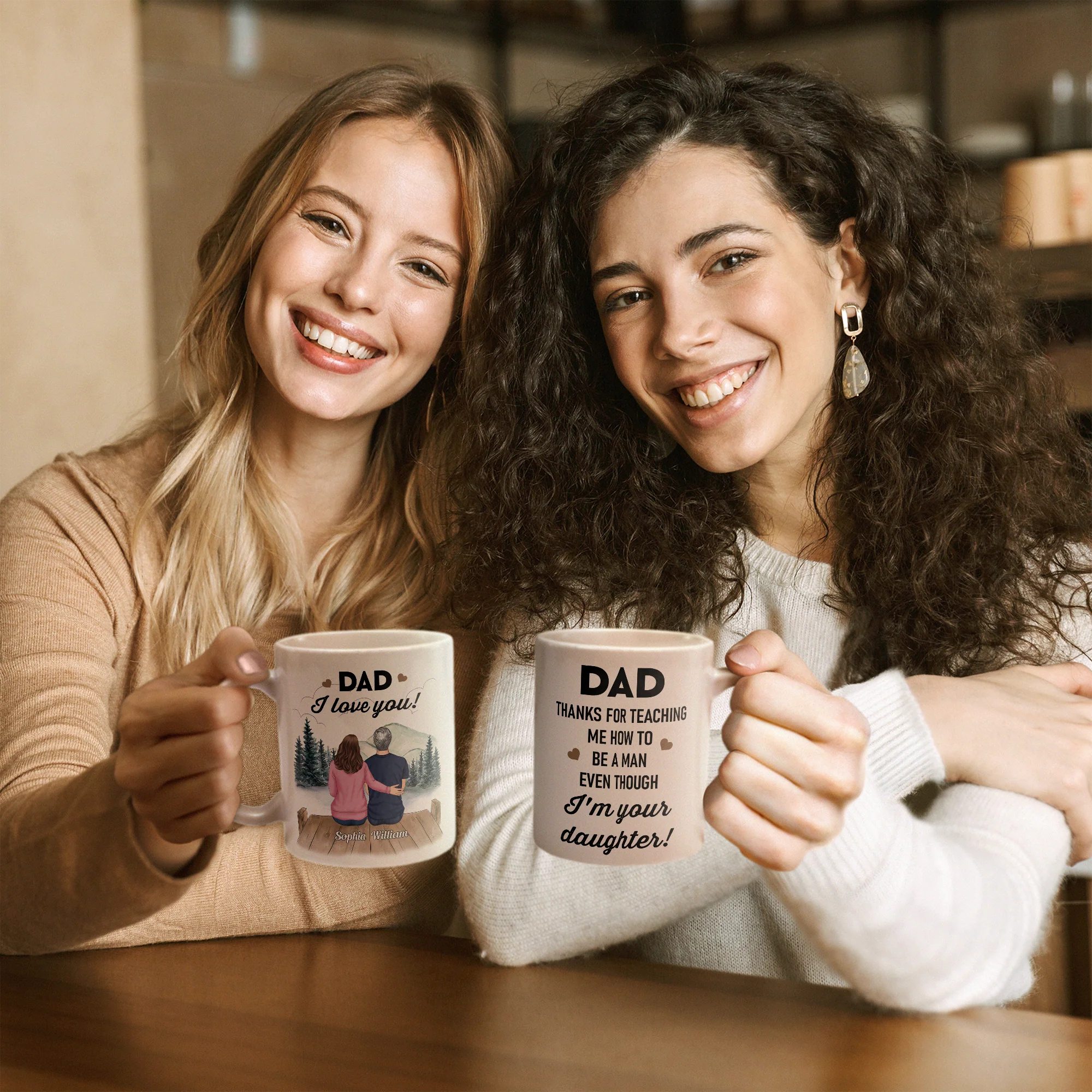 Thanks For Teaching Me How To Be A Man - Personalized Mug - Birthday Father's Day Gift For Dad, Step Dad - Gift From Daughters - Image 3