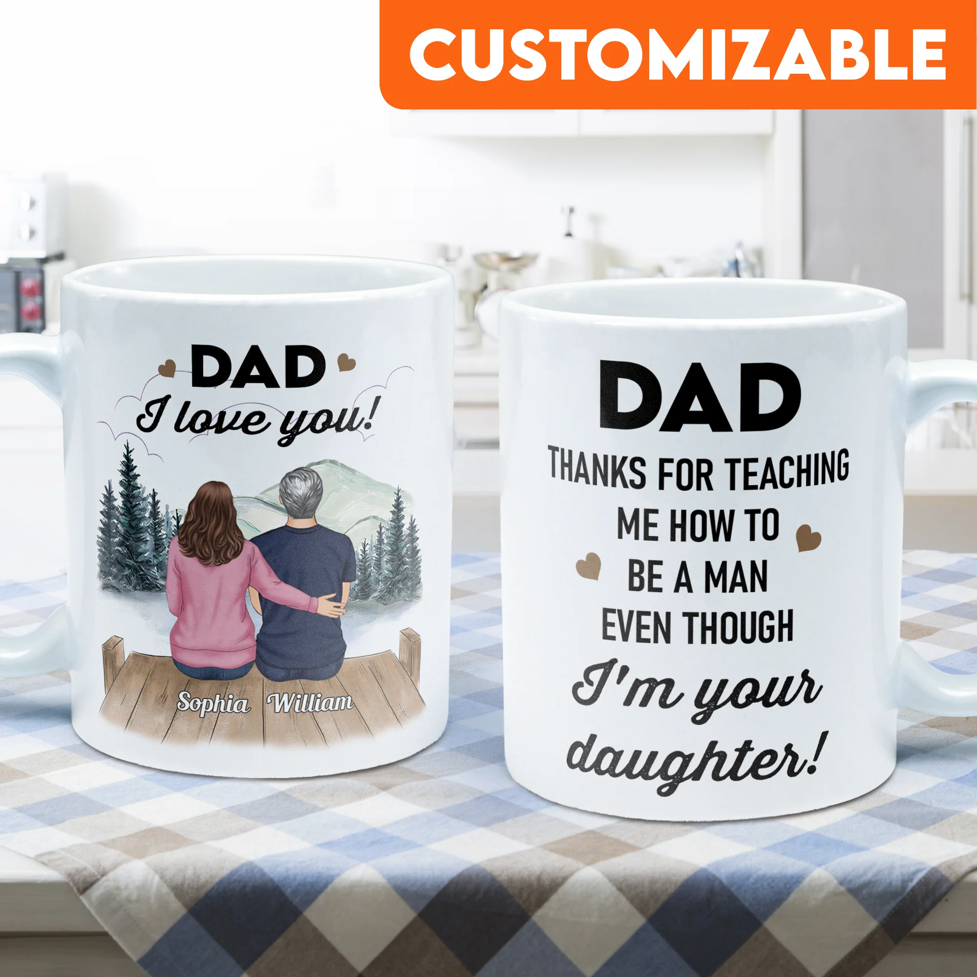 Thanks For Teaching Me How To Be A Man - Personalized Mug - Birthday Father's Day Gift For Dad, Step Dad - Gift From Daughters - Image 4