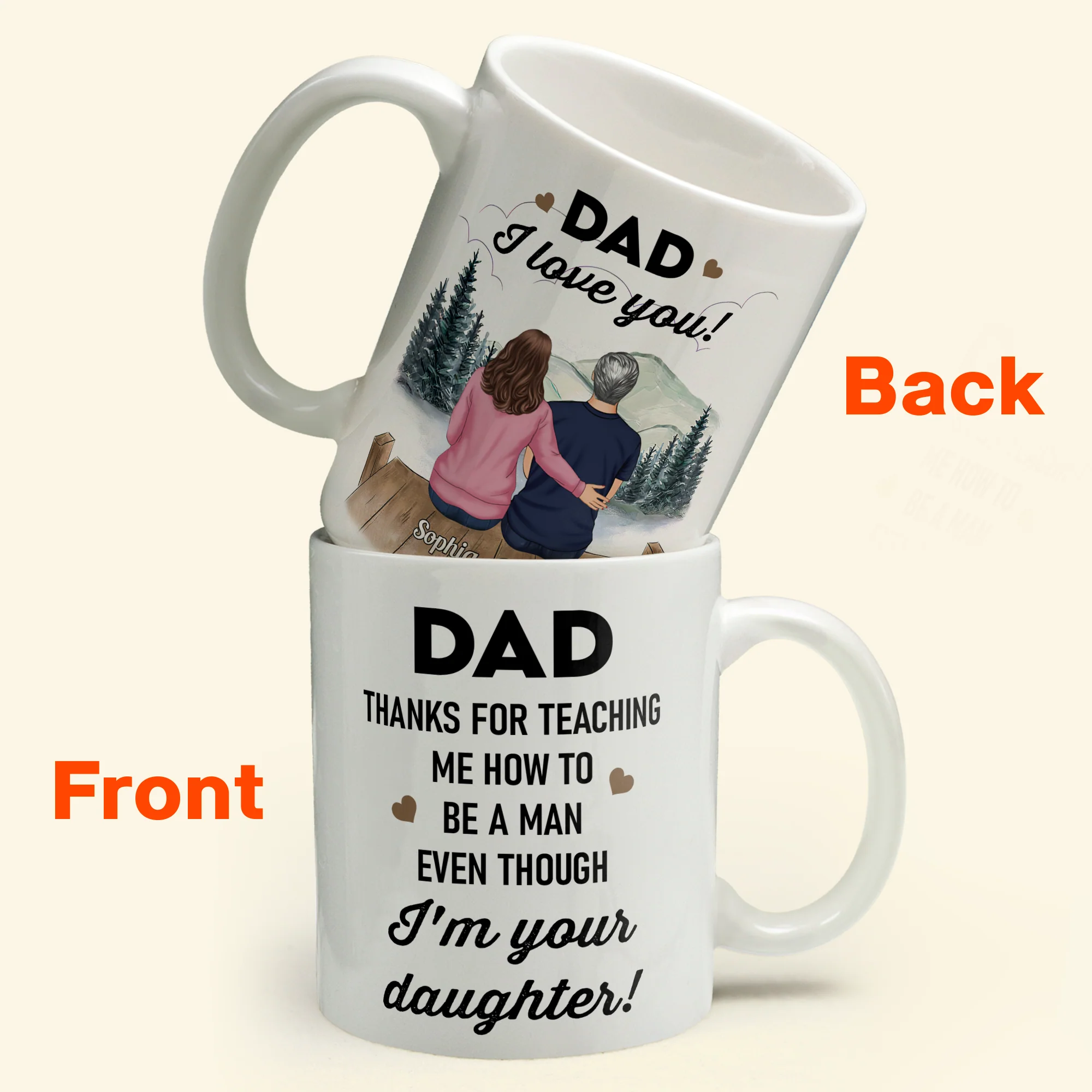 Thanks For Teaching Me How To Be A Man - Personalized Mug - Birthday Father's Day Gift For Dad, Step Dad - Gift From Daughters - Image 7