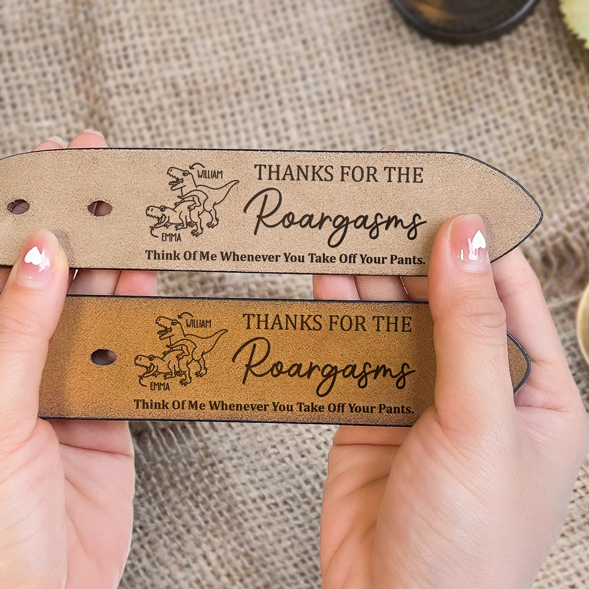 Thanks For The Roargasms Sexy Gift For Bf Husband - Personalized Engraved Leather Belt - Image 5