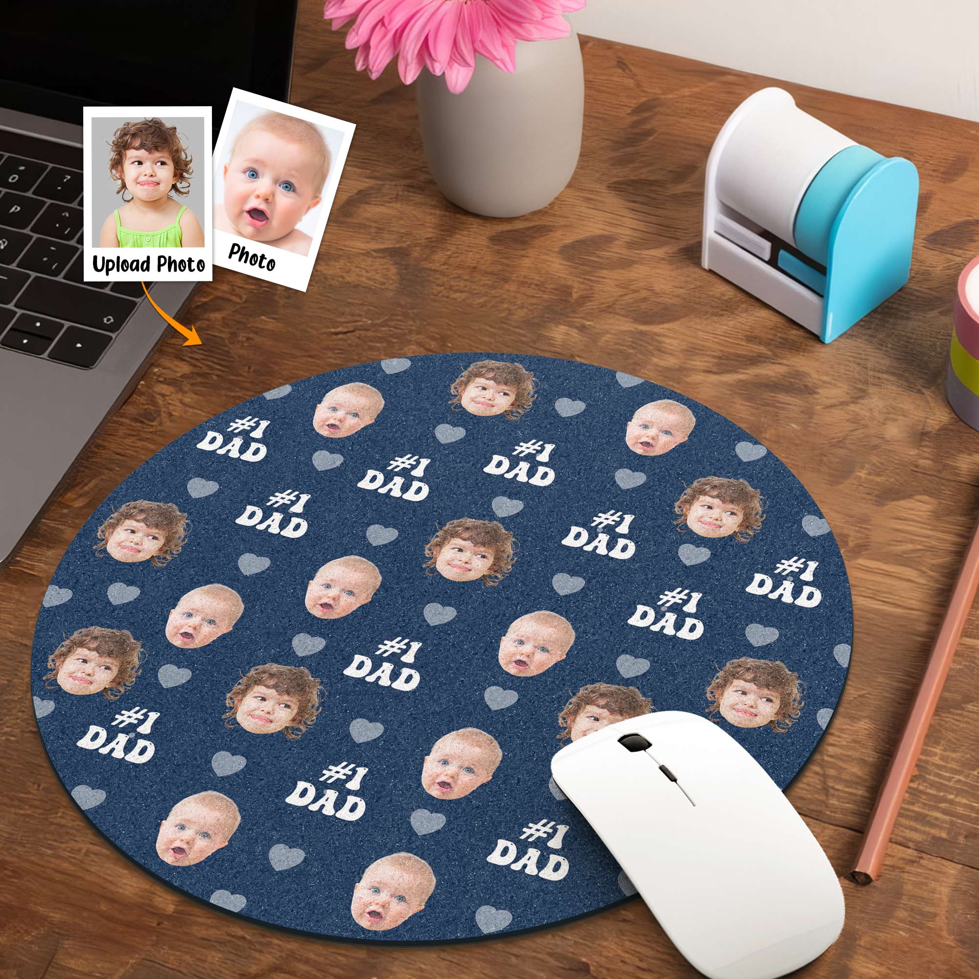 The #1 Dad Custom Kid Photo - Custom Shape Photo Mouse Pad - Image 2