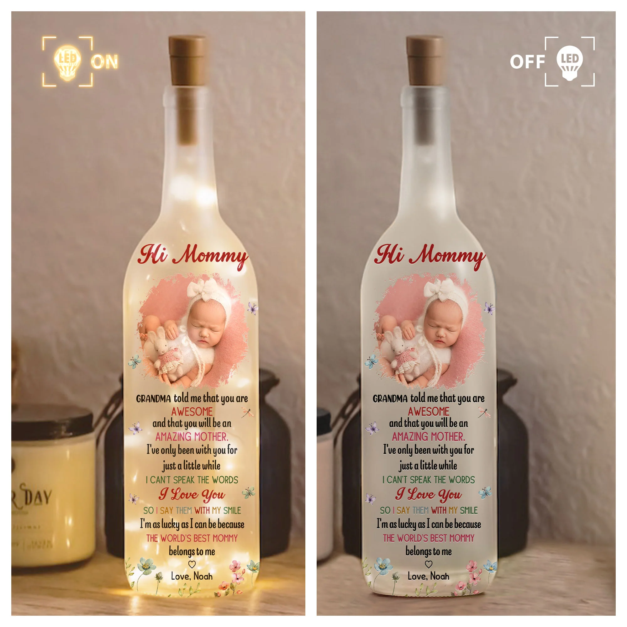 The Best Mommy Belongs To Me First Mom New Mom Gift - Personalized Bottle Lamp - Image 3
