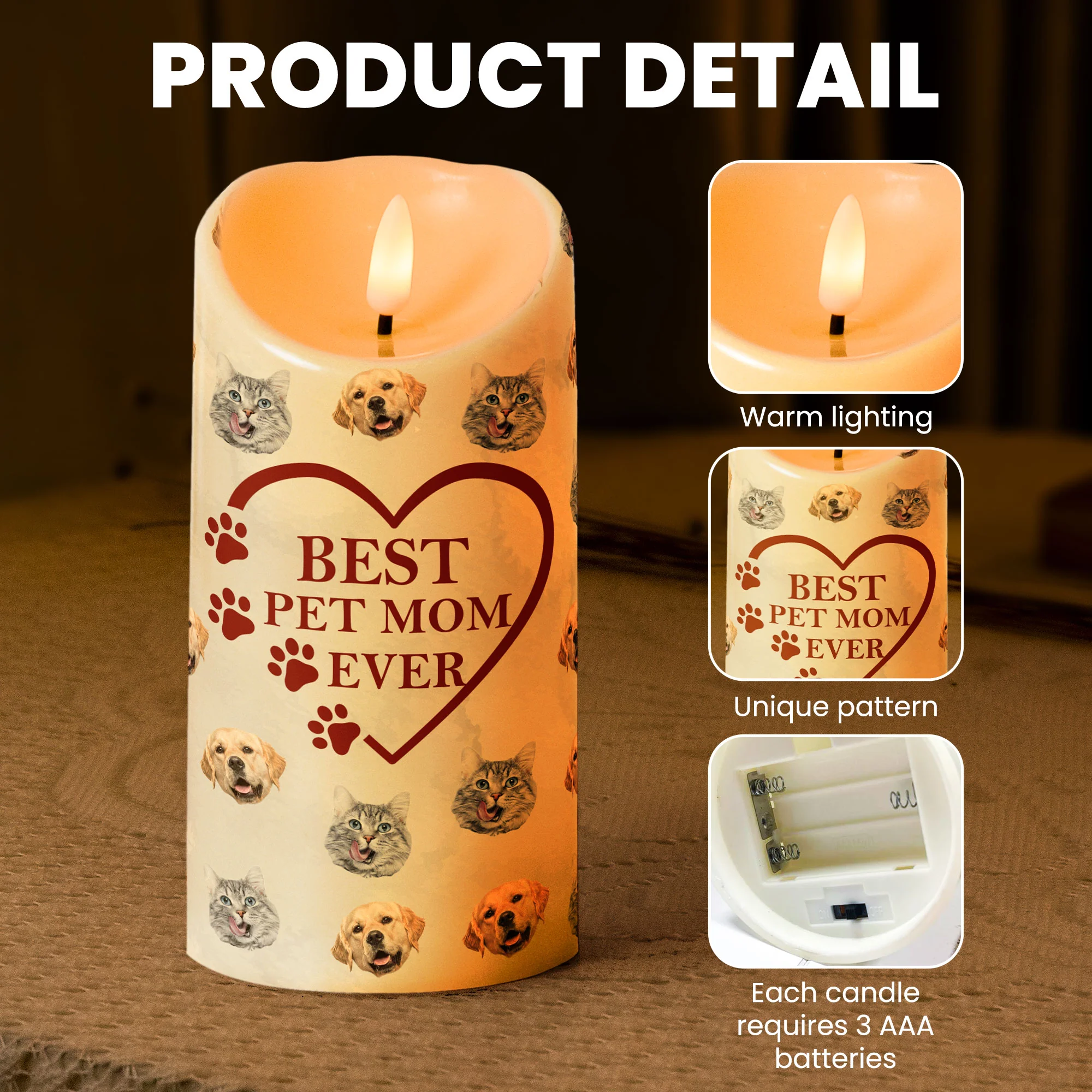 The Best Pet Mom - Personalized Photo LED Candle - Image 7