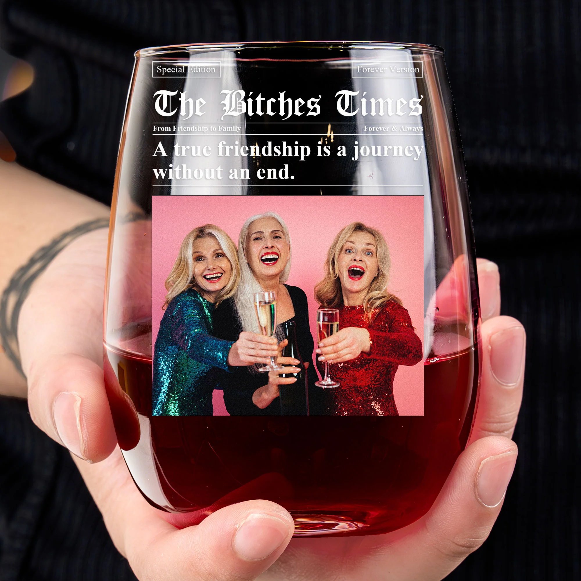 The Besties Times - Upload Friendship Photo - Gifts For BFFs, Sisters - Personalized Photo Stemless Wine Glass - Image 5