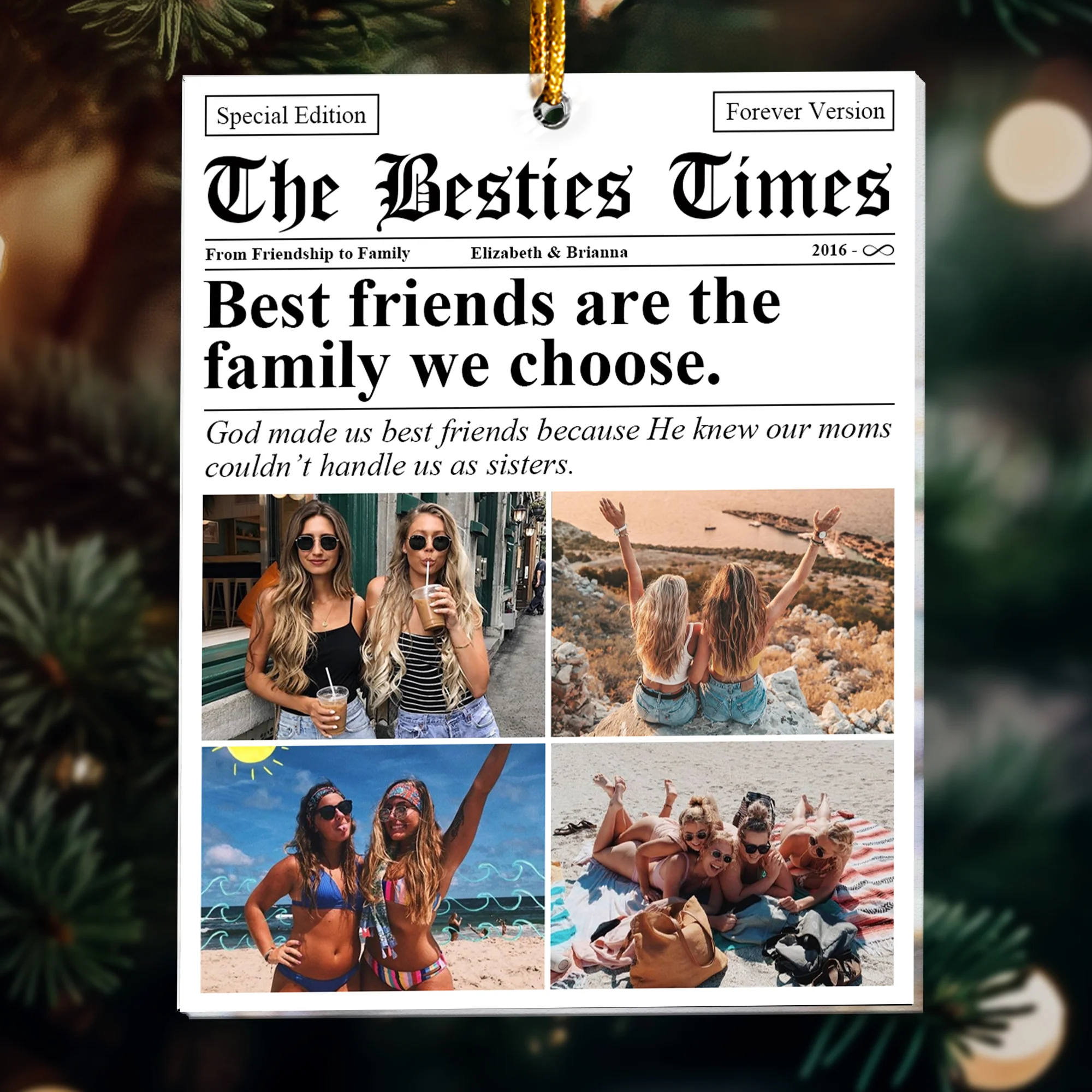 The BFF Times - Friendship Gifts Newspaper - Personalized Acrylic Photo Ornament - Gift For Friend - Image 2