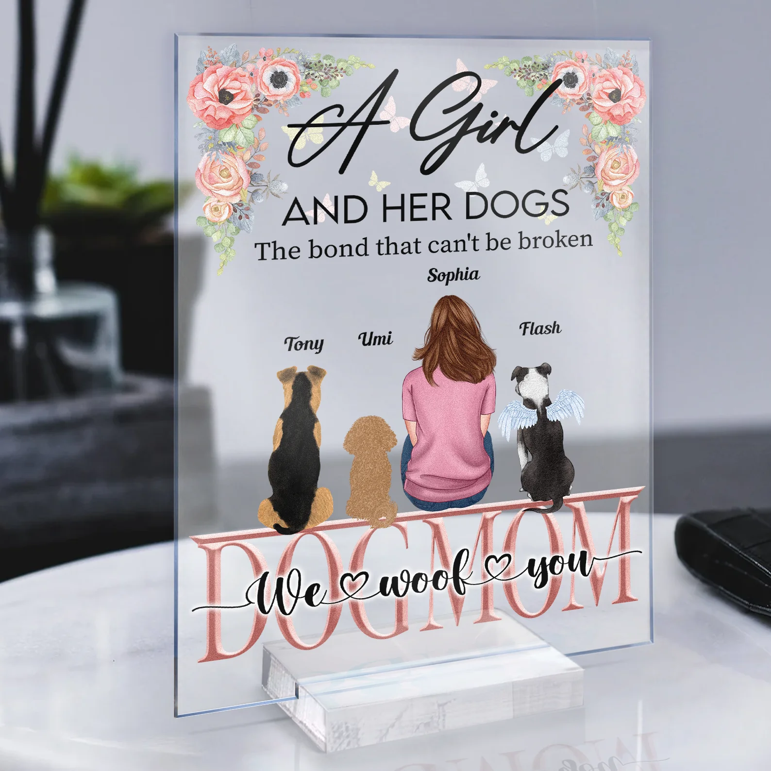 The Bond Between A Girl And Her Dogs - Personalized Acrylic Plaque - Image 3