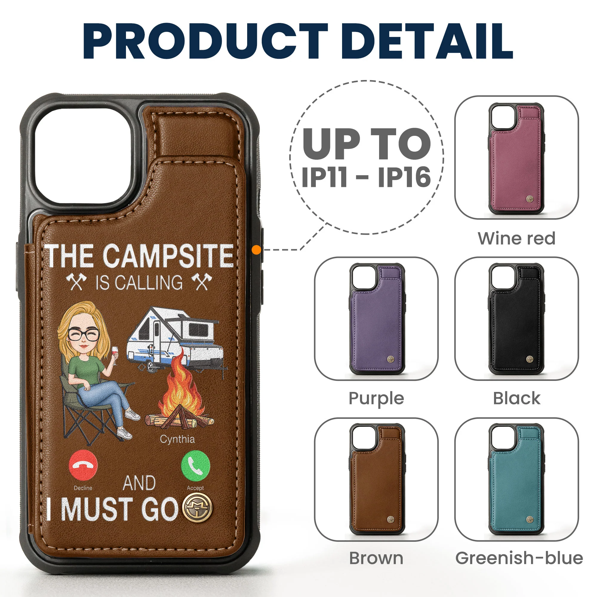 The Campsite Is Calling... And I Must Go - Personalized Leather Flip Wallet Phone Case - Image 7