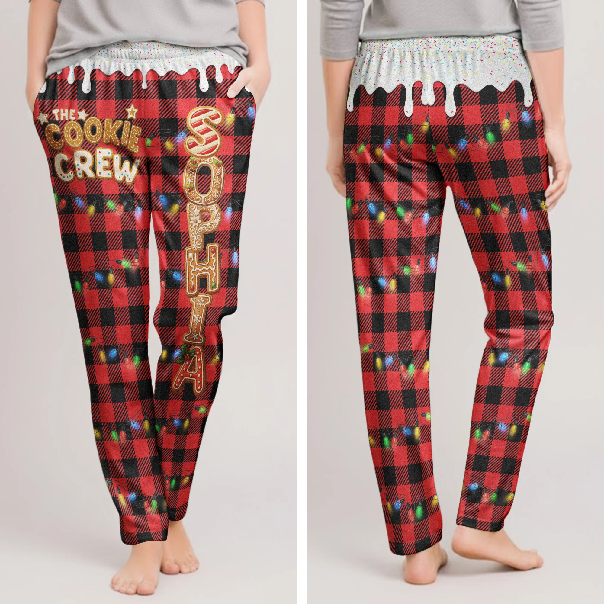 The Cookie Crew - Christmas Matching Outfits For Family, Custom Gingerbread Names - Personalized Lounge Pants - Image 3