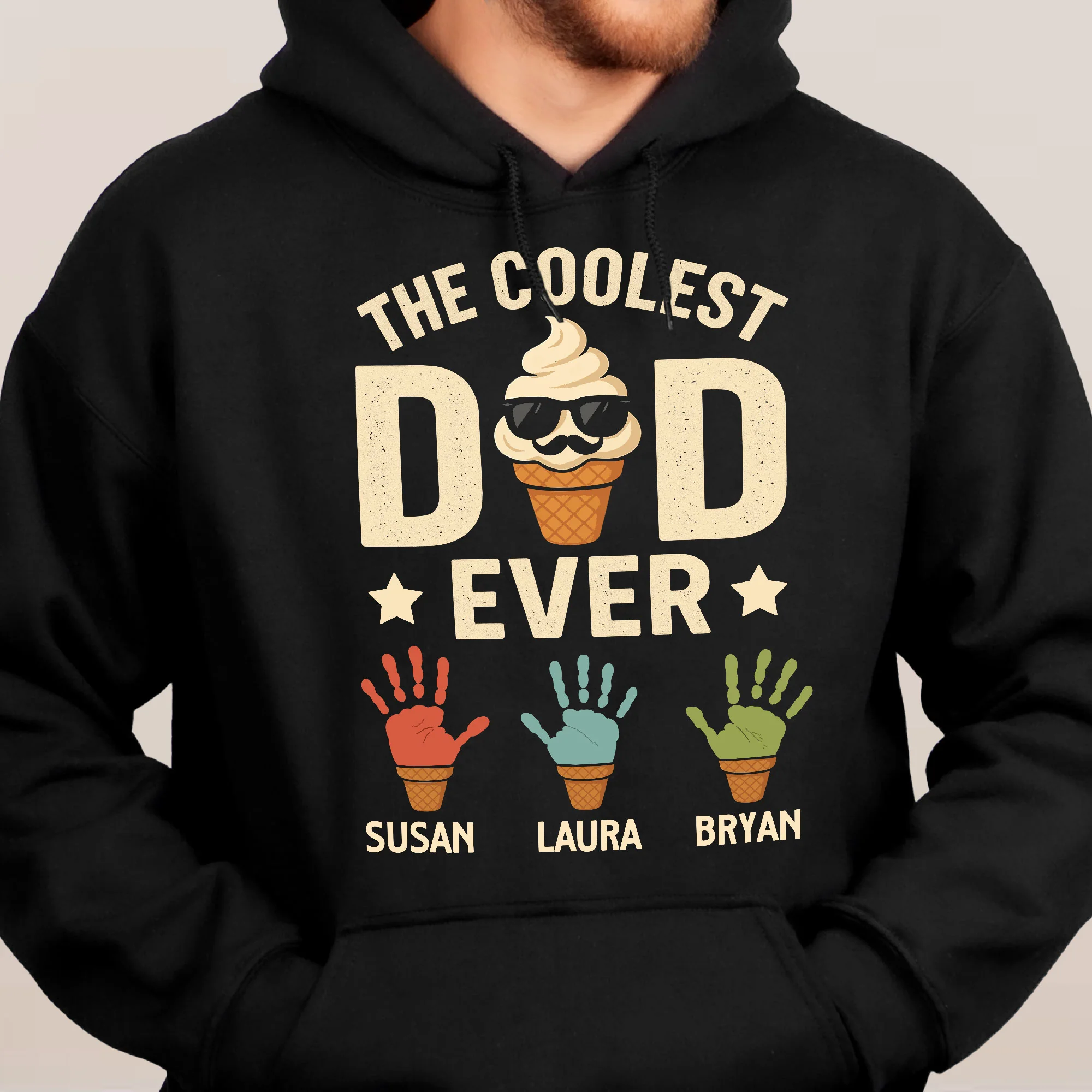 The Coolest Dad Ever Custom Kids Names Handprint - Personalized Shirt - Image 7