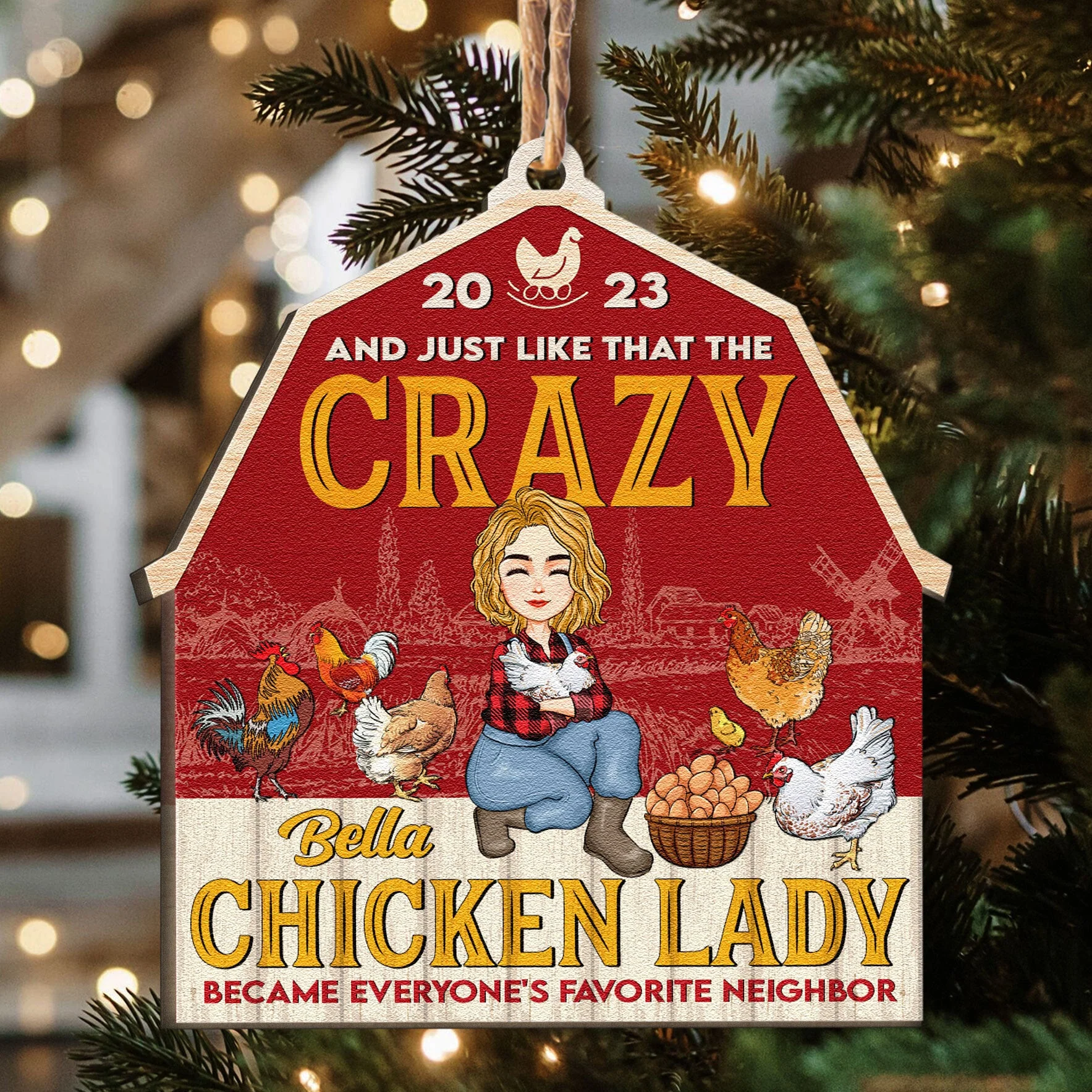 The Crazy Chicken Lady - Personalized Wooden Ornament - Image 3