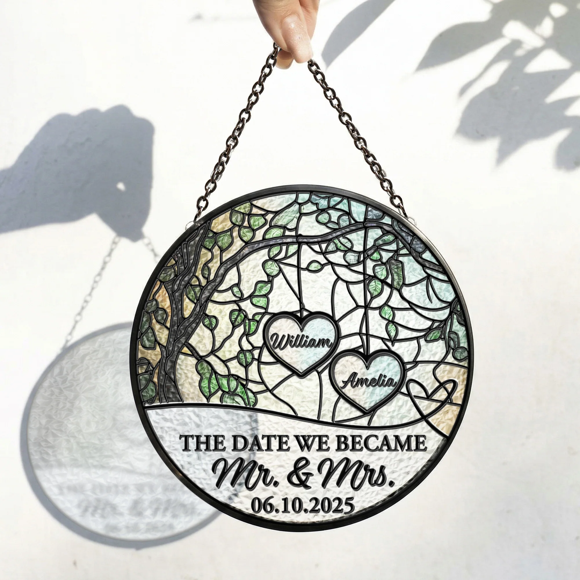 The Date We Became Mr. & Mrs. Wedding Anniversary Gift - Personalized Window Hanging Suncatcher - Image 5