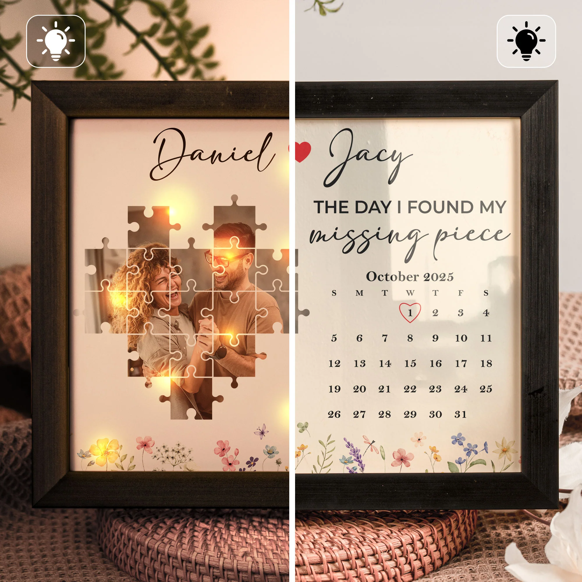 The Day I Found My Missing Piece Anniversary Gift - Personalized Photo LED Shadow Box - Image 2
