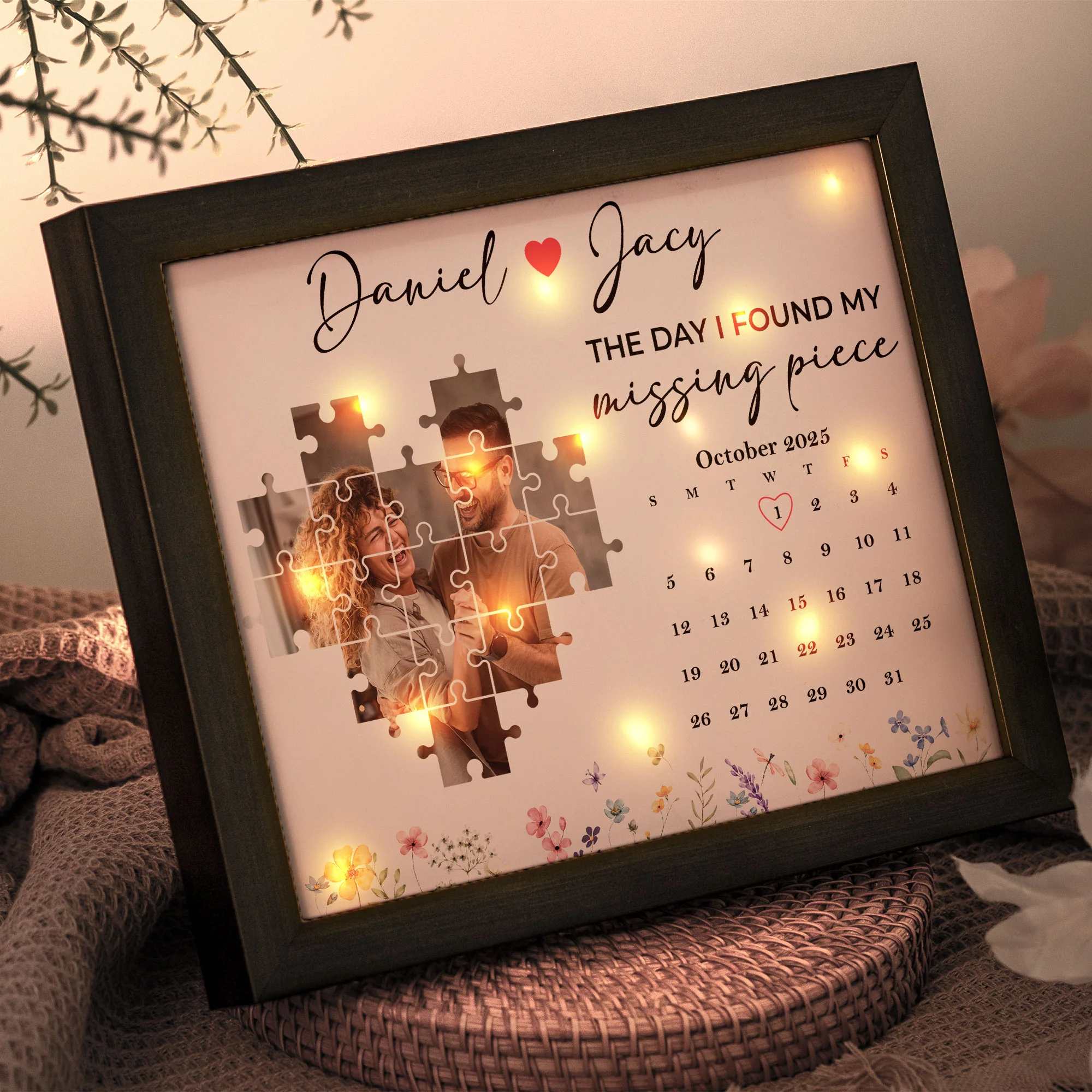 The Day I Found My Missing Piece Anniversary Gift - Personalized Photo LED Shadow Box - Image 5