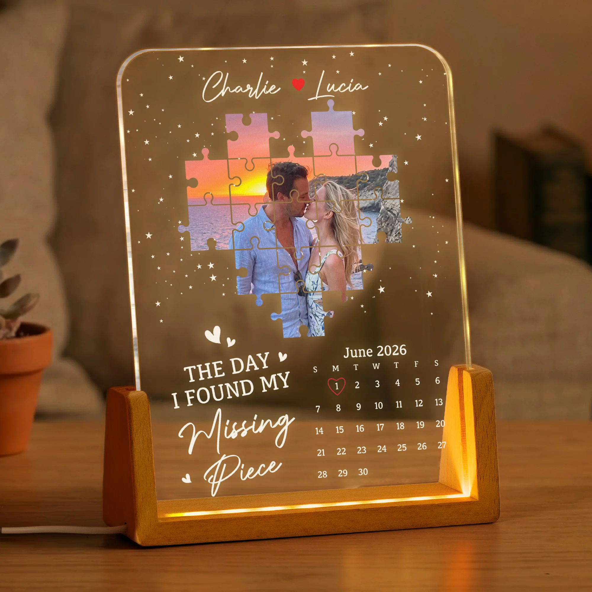 The Day I Found My Missing Piece - Custom Photo & Special Date Calendar - Personalized Night Light