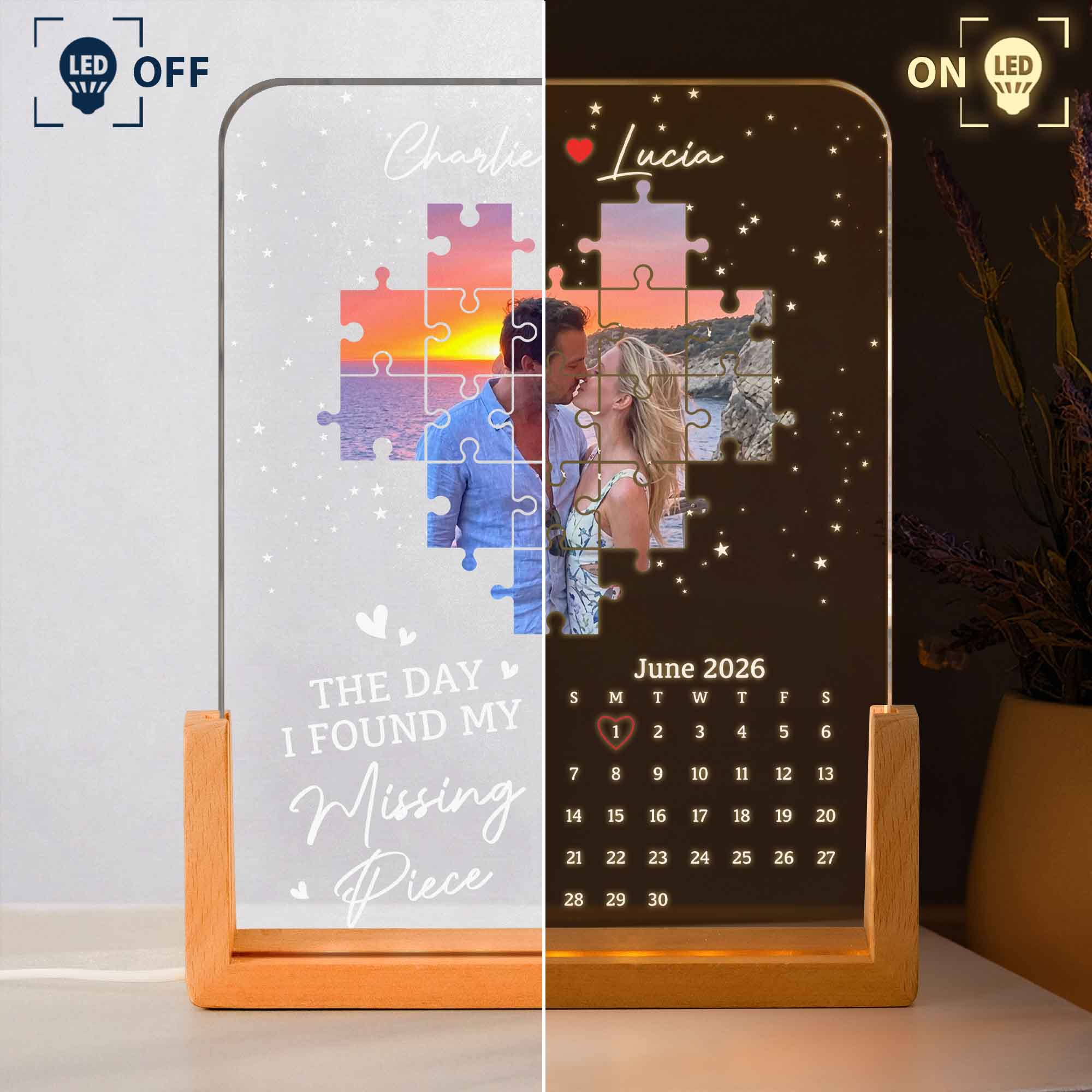 The Day I Found My Missing Piece - Custom Photo & Special Date Calendar - Personalized Night Light - Image 4