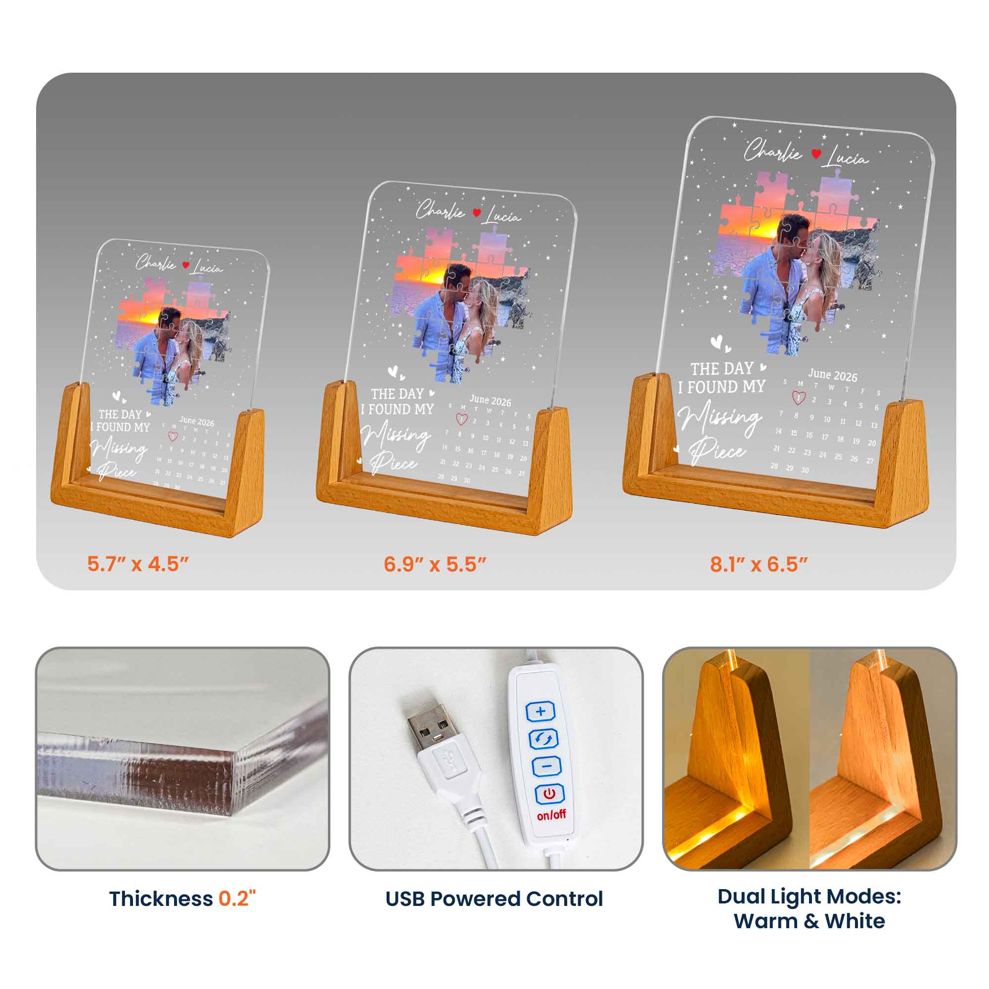 The Day I Found My Missing Piece - Custom Photo & Special Date Calendar - Personalized Night Light - Image 6