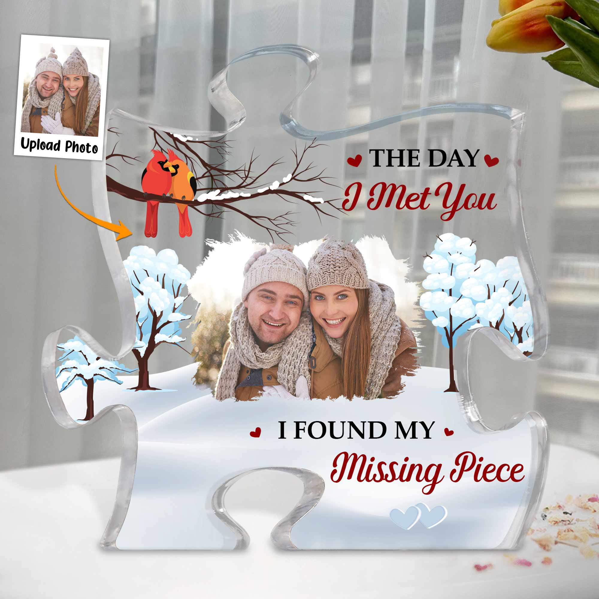 The Day I Met You I Found My Missing Piece - Personalized Acrylic Photo Plaque - Image 2