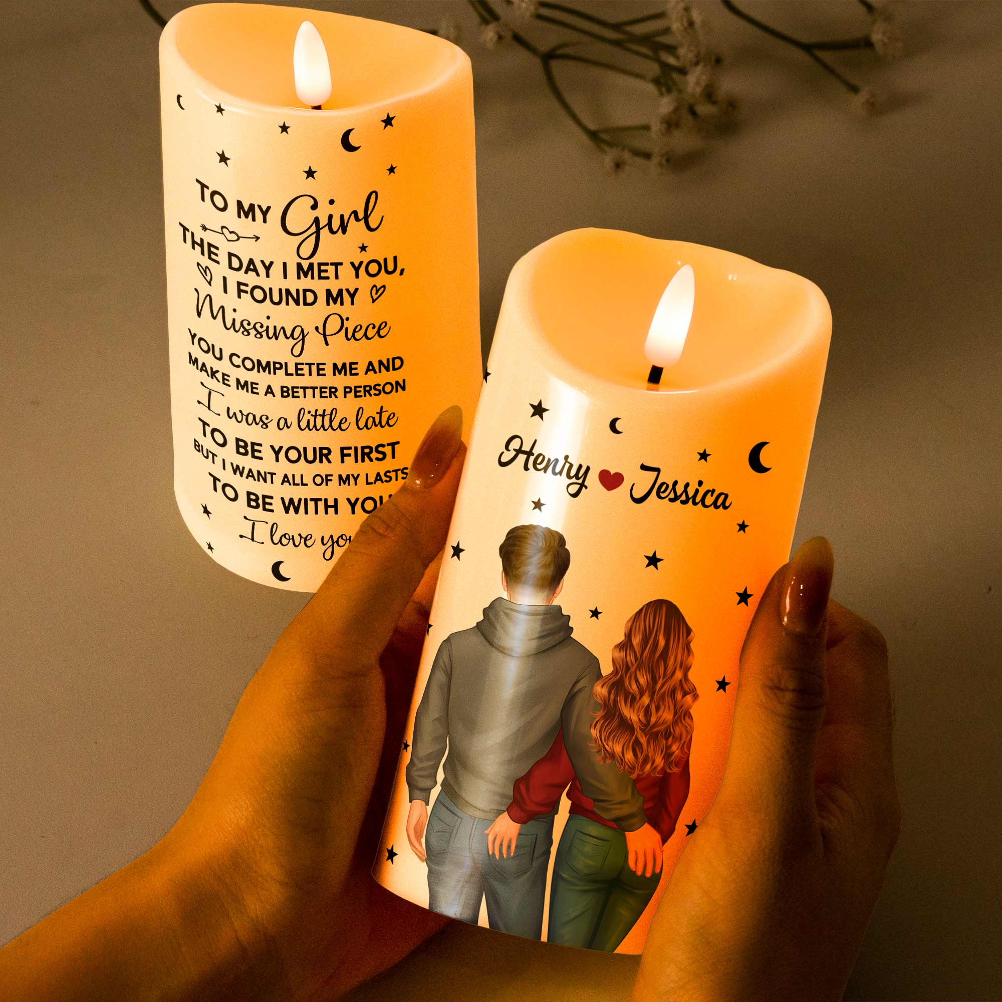 The Day I Met You, I Found My Missing Piece - Personalized LED Candle - Image 2