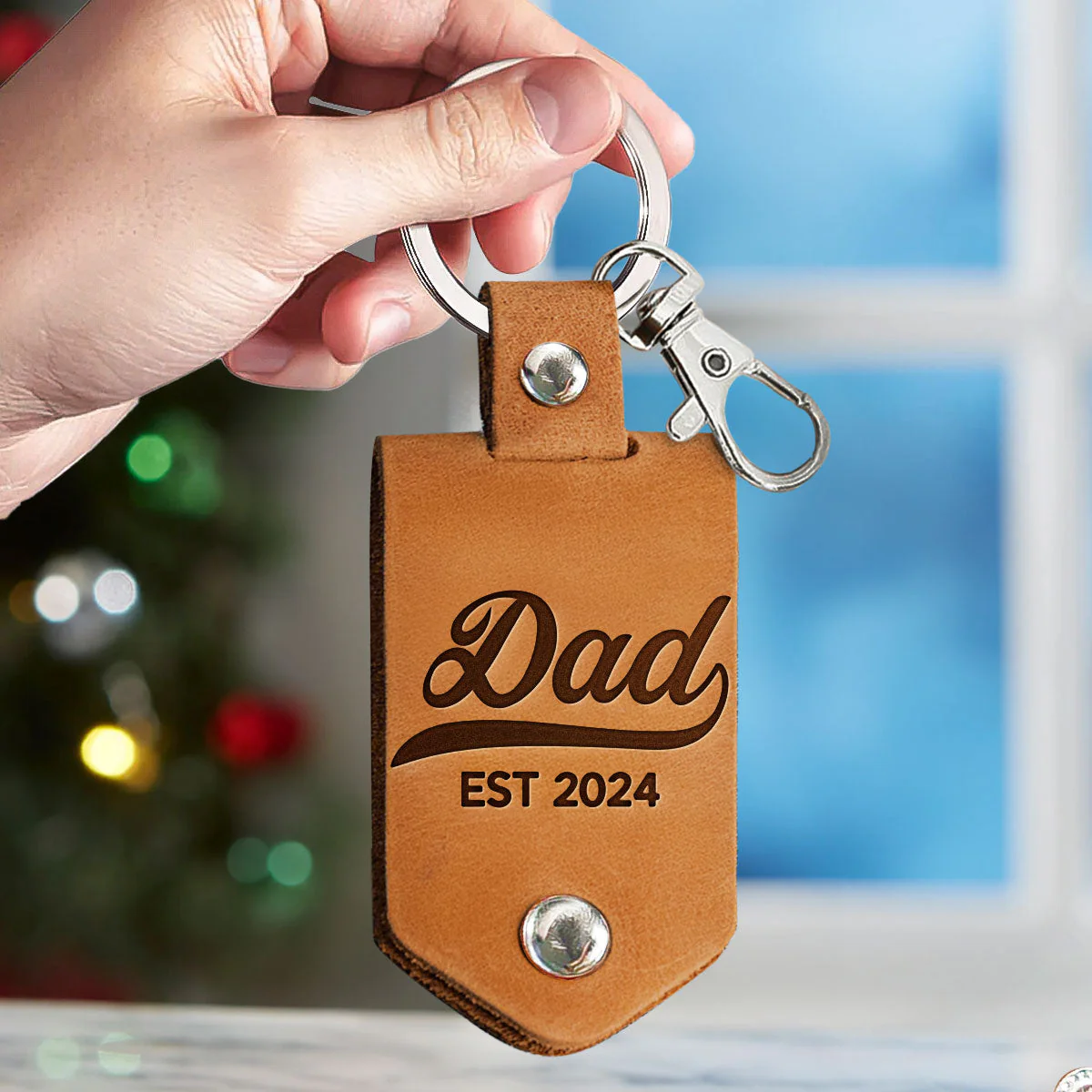 The Day You Became My Daddy First Time Dad - Personalized Leather Photo Keychain - Image 4