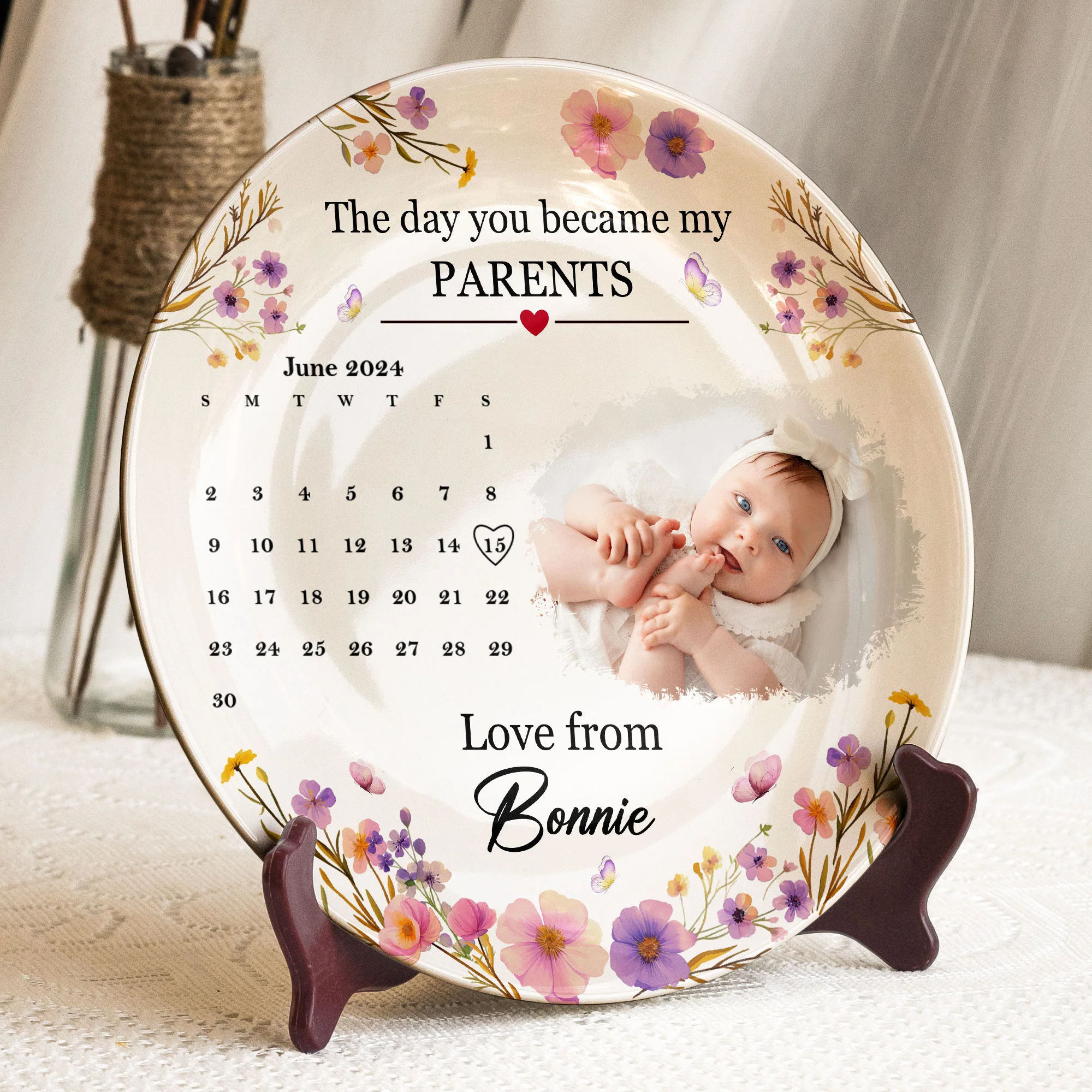 The Day You Became My Mommy, Daddy, Grandparents - Personalized Photo Ceramic Plate - Image 2