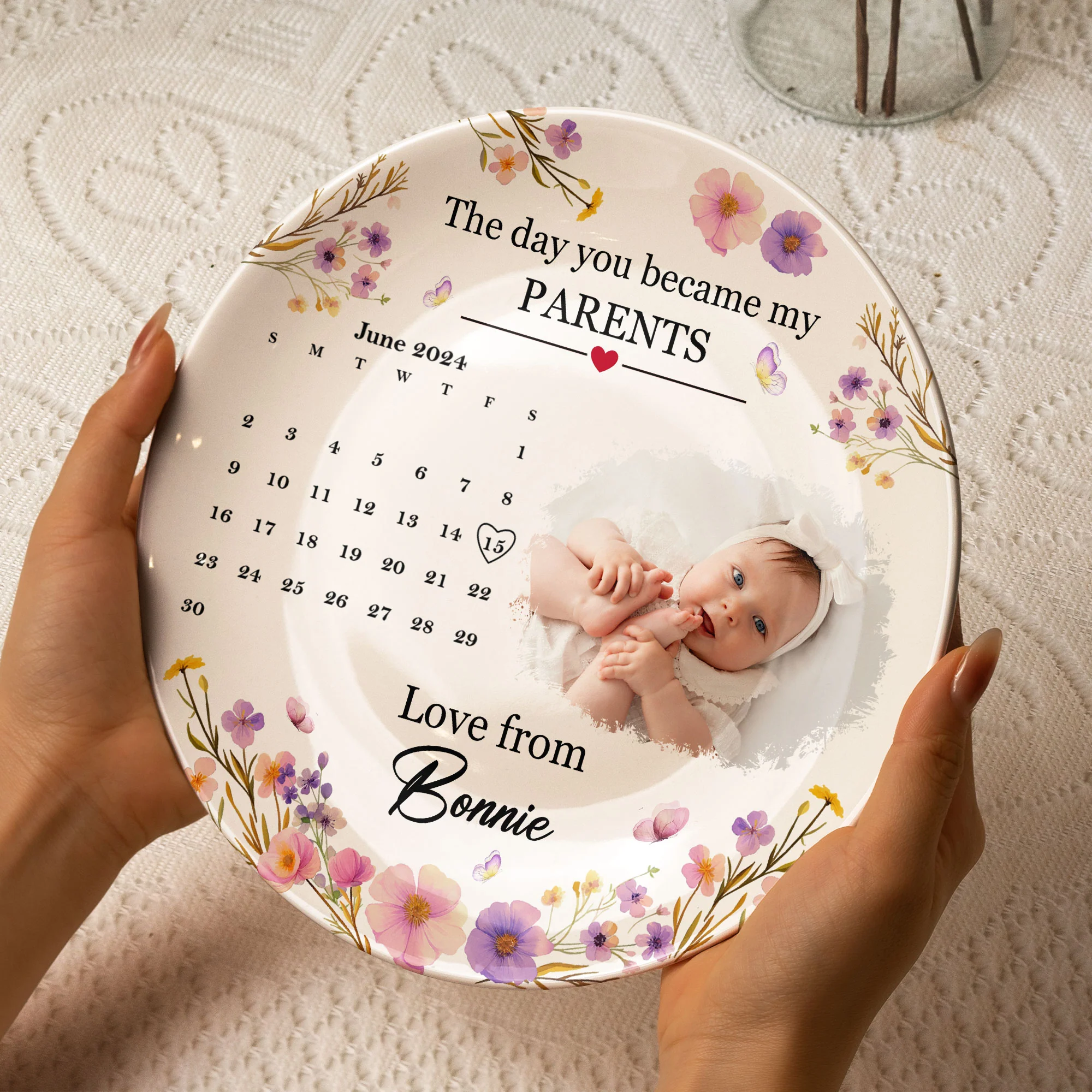 The Day You Became My Mommy, Daddy, Grandparents - Personalized Photo Ceramic Plate - Image 4