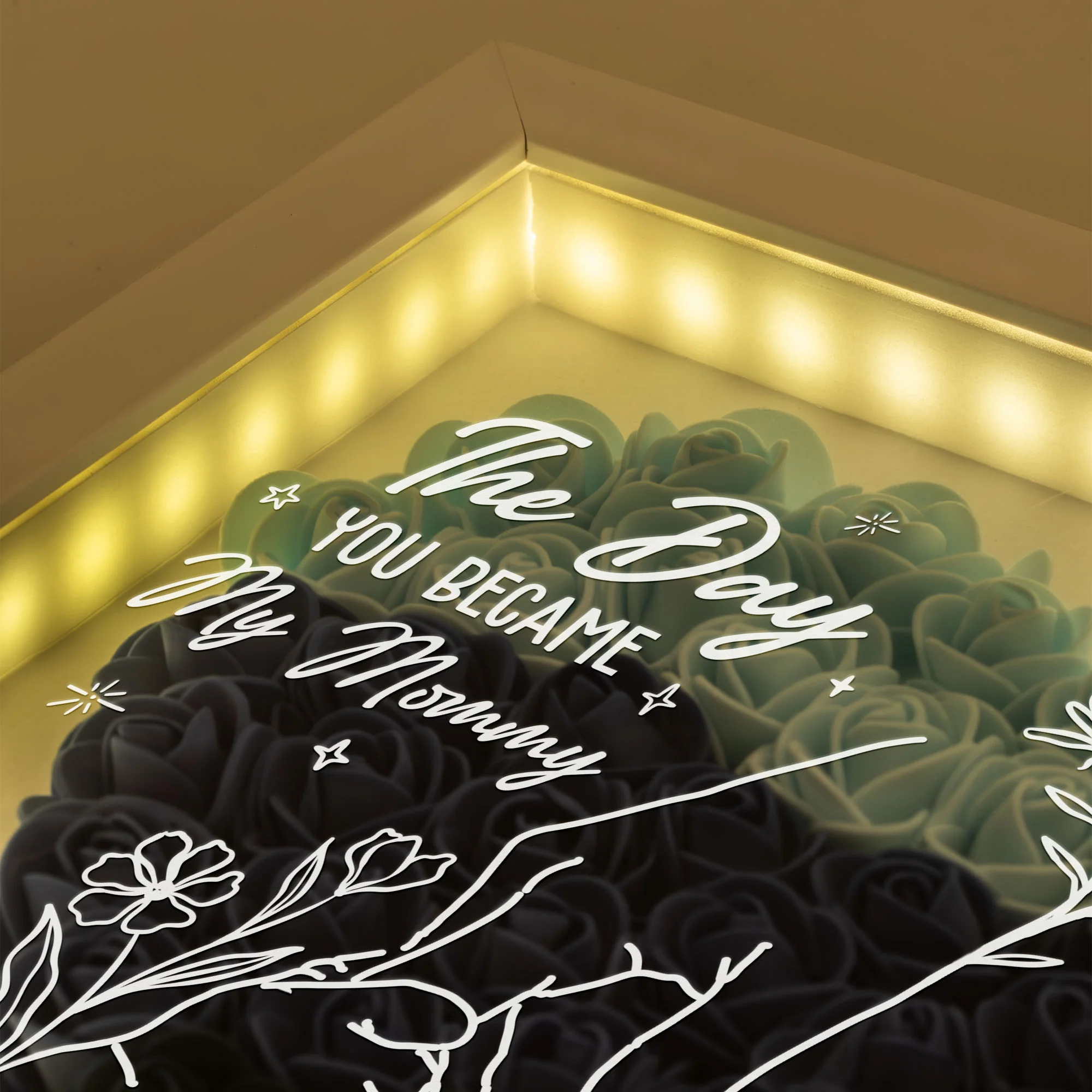 The Day You Became My Mummy - Personalized Flower Shadow Box With LED Light - Image 2