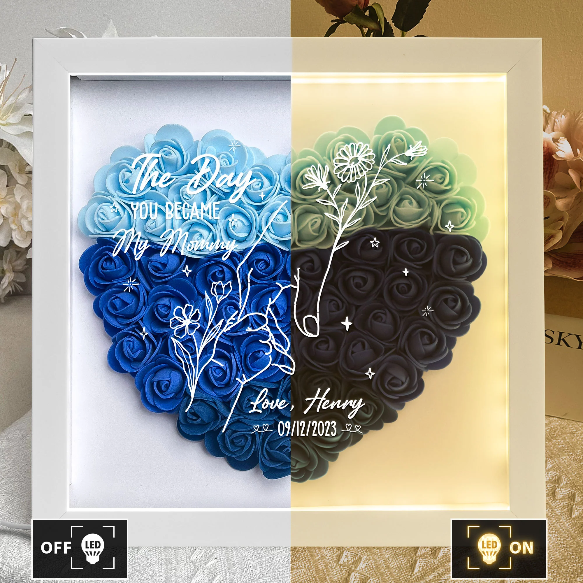 The Day You Became My Mummy - Personalized Flower Shadow Box With LED Light - Image 3