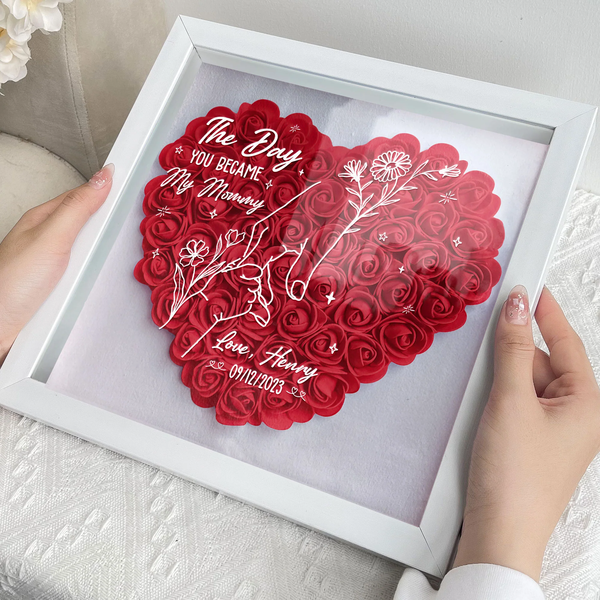 The Day You Became My Mummy - Personalized Flower Shadow Box With LED Light - Image 4