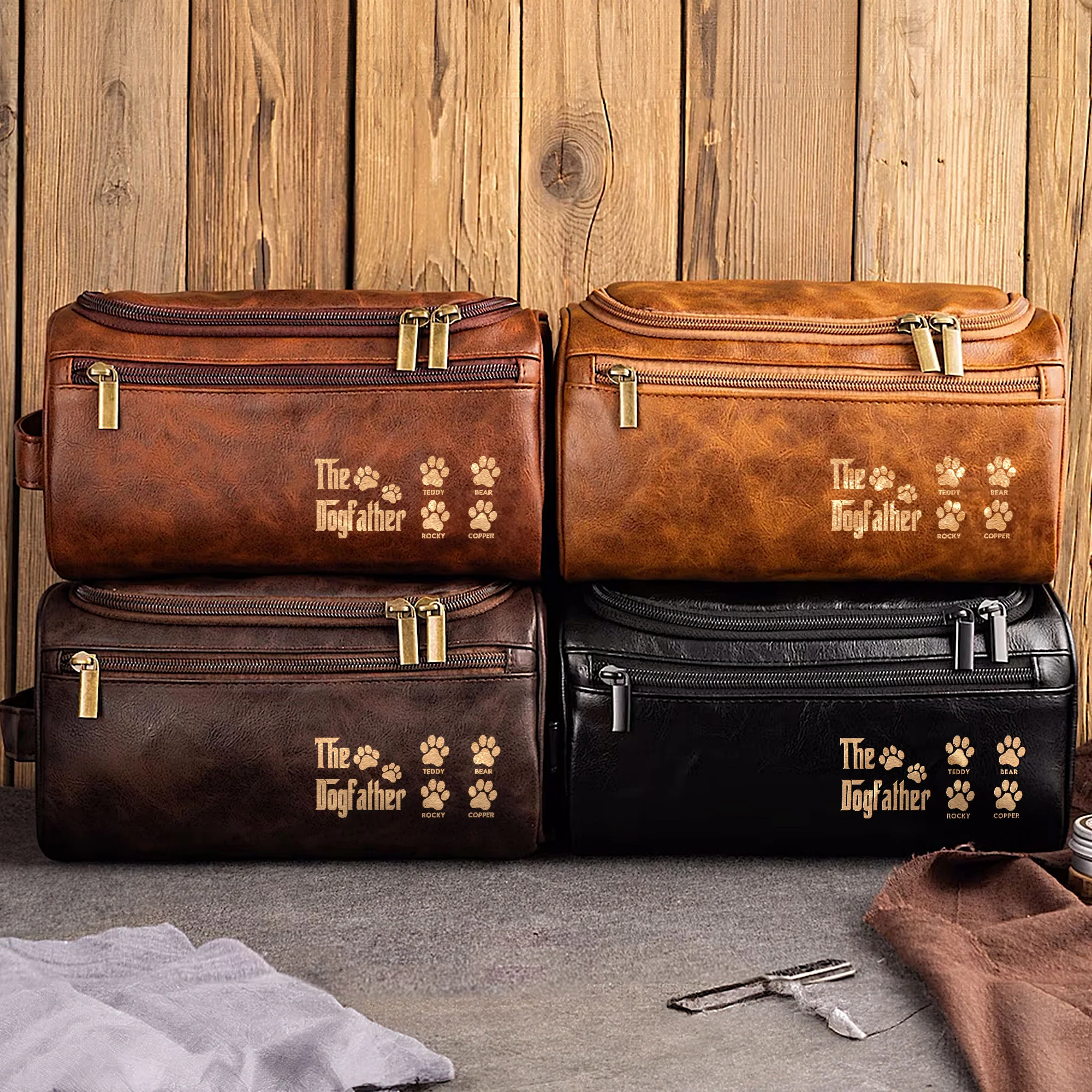 The Dogfather - Personalized Leather Toiletry Bag - Image 3