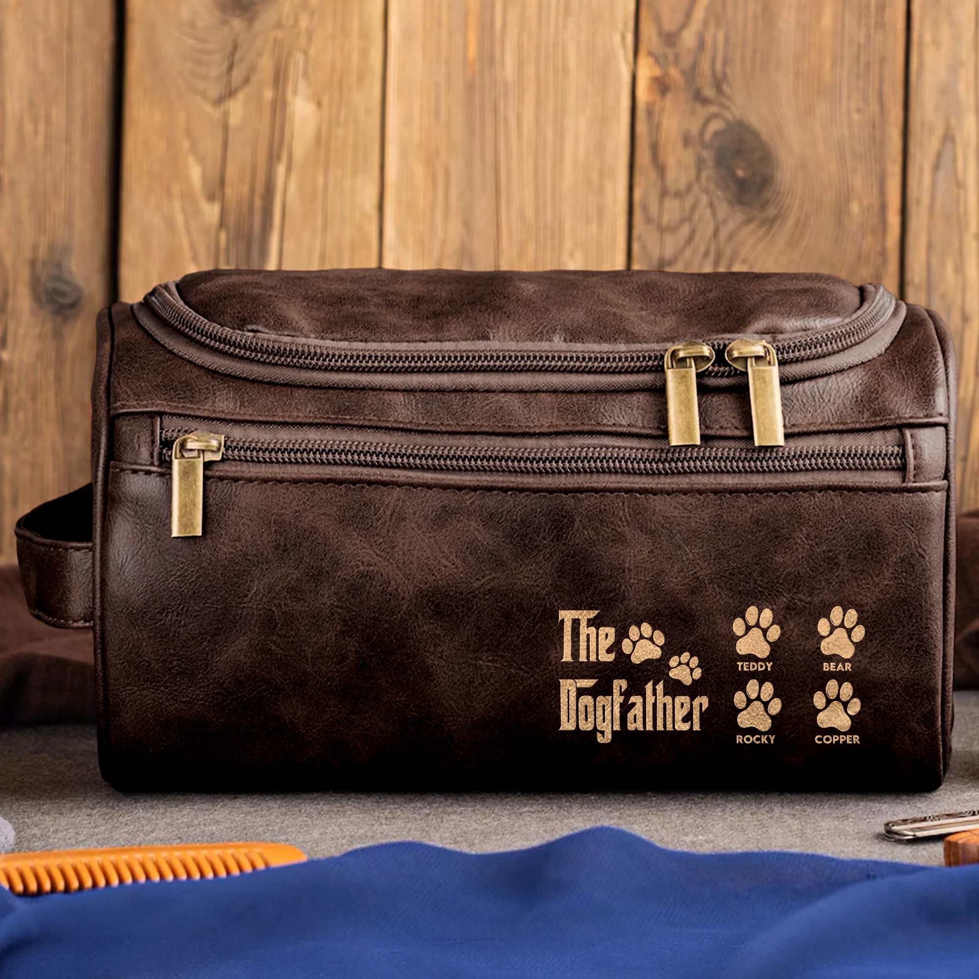The Dogfather - Personalized Leather Toiletry Bag - Image 4