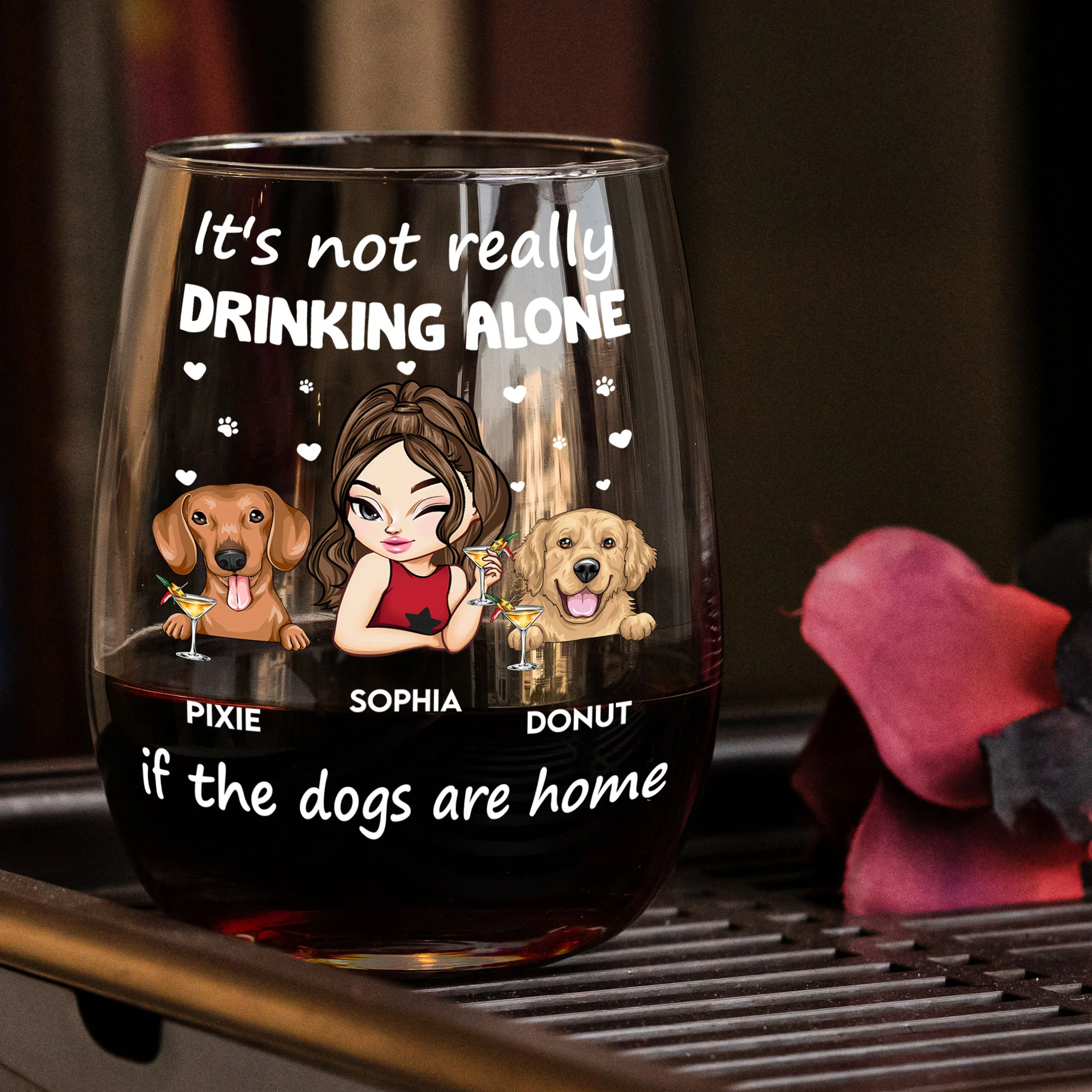 The Dogs Are Home - Personalized Stemless Wine Glass - Image 2